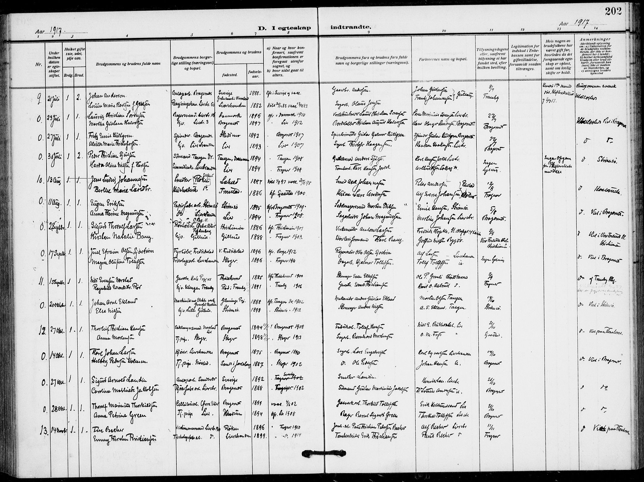 Lier kirkebøker, AV/SAKO-A-230/F/Fa/L0018: Parish register (official) no. I 18, 1909-1917, p. 202