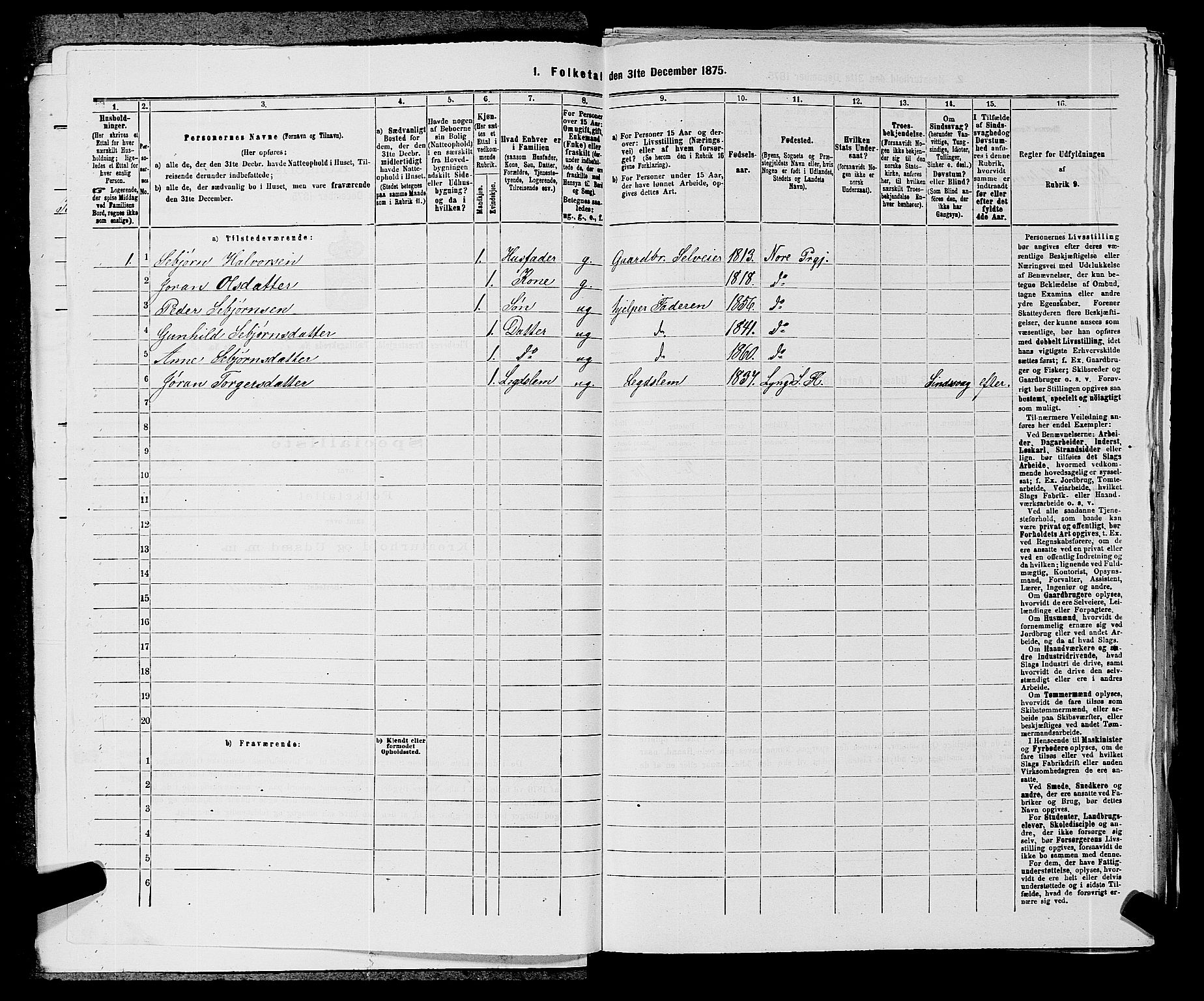 SAKO, 1875 census for 0631P Flesberg, 1875, p. 541