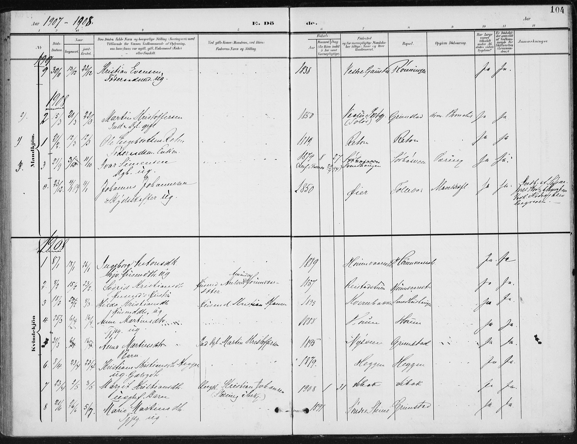 Østre Gausdal prestekontor, SAH/PREST-092/H/Ha/Haa/L0005: Parish register (official) no. 5, 1902-1920, p. 104