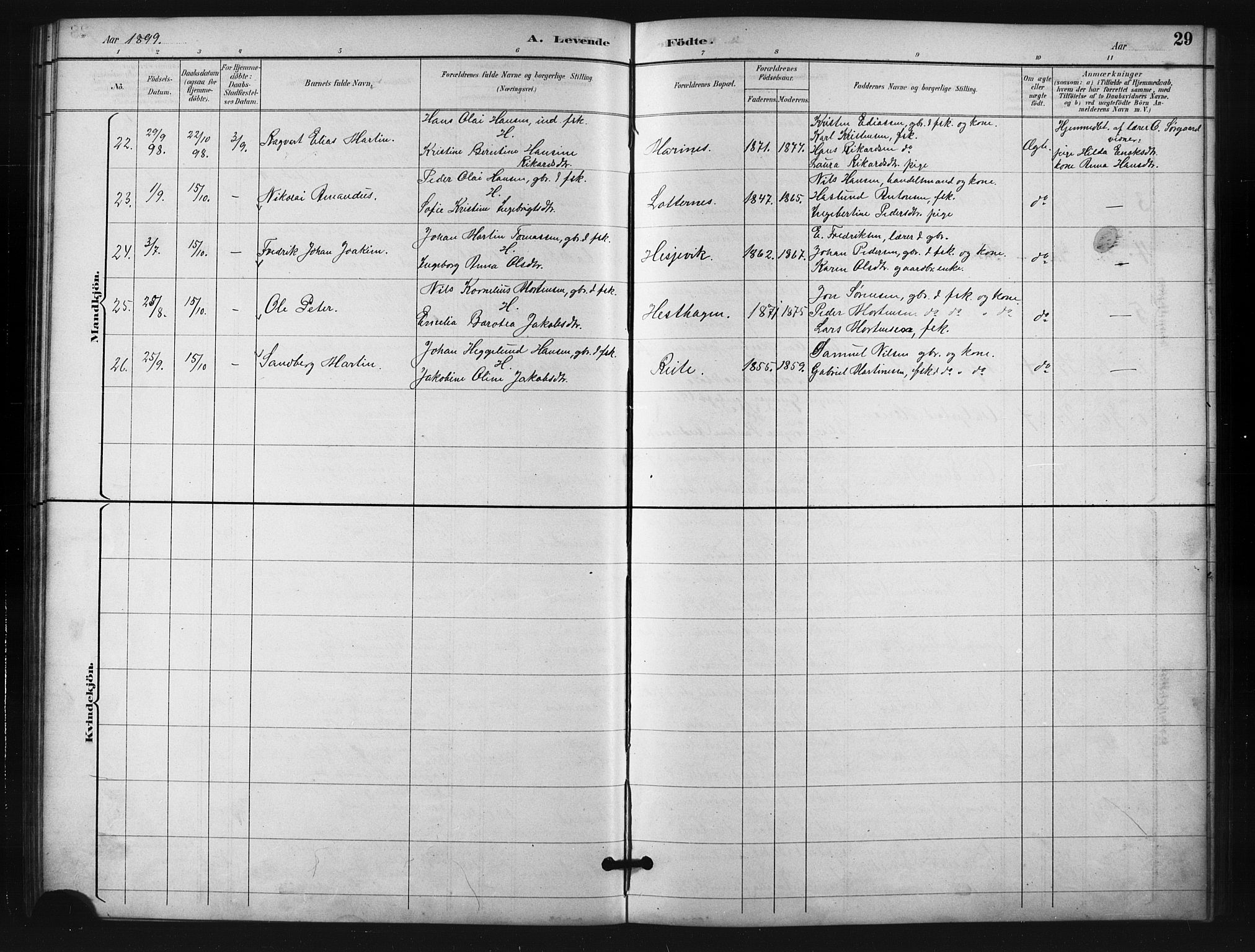 Salangen sokneprestembete, SATØ/S-1324/H/Ha/L0001klokker: Parish register (copy) no. 1, 1893-1910, p. 29