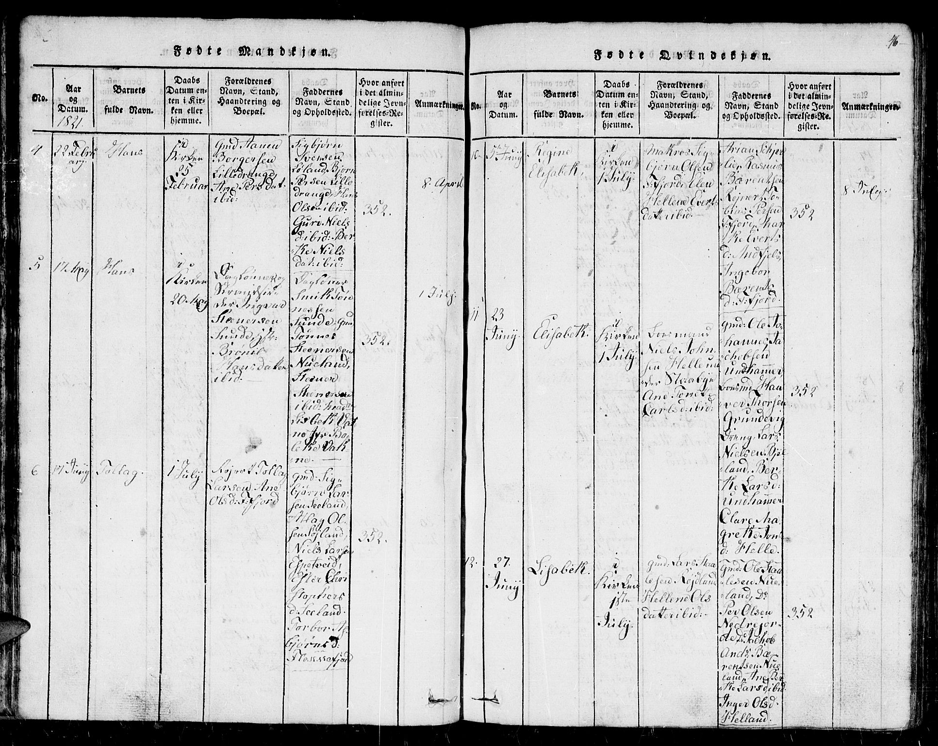 Flekkefjord sokneprestkontor, AV/SAK-1111-0012/F/Fb/Fbc/L0003: Parish register (copy) no. B 3, 1815-1826, p. 46