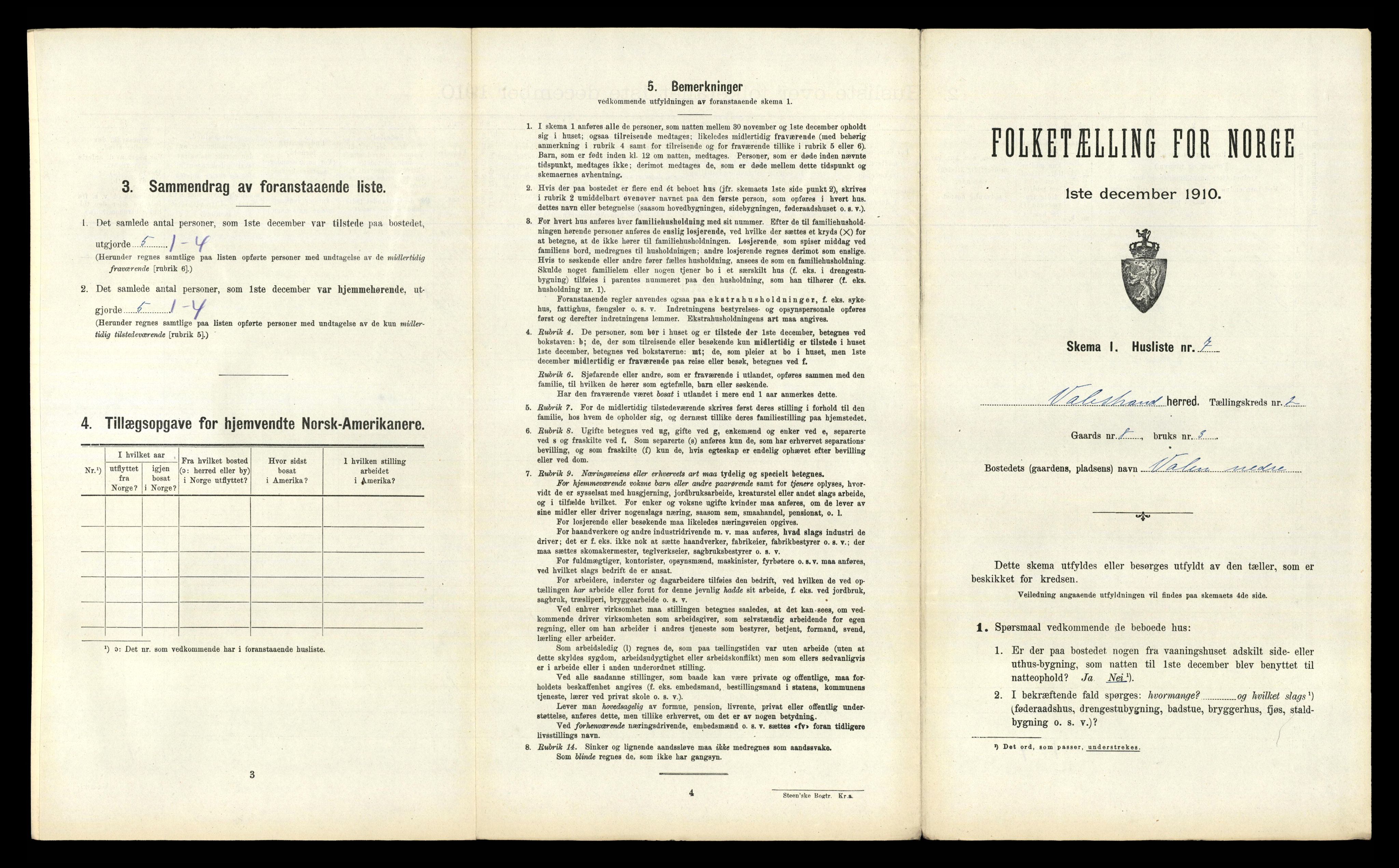 RA, 1910 census for Valestrand, 1910, p. 98