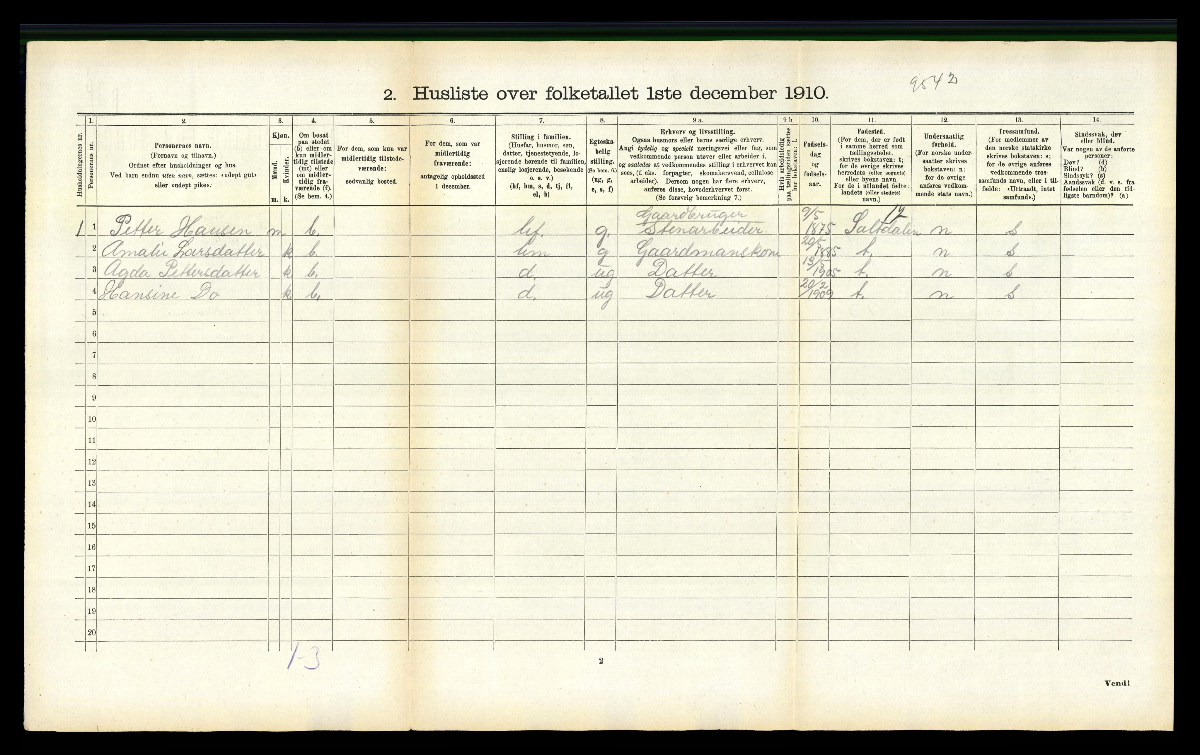 RA, 1910 census for Fauske, 1910, p. 1125