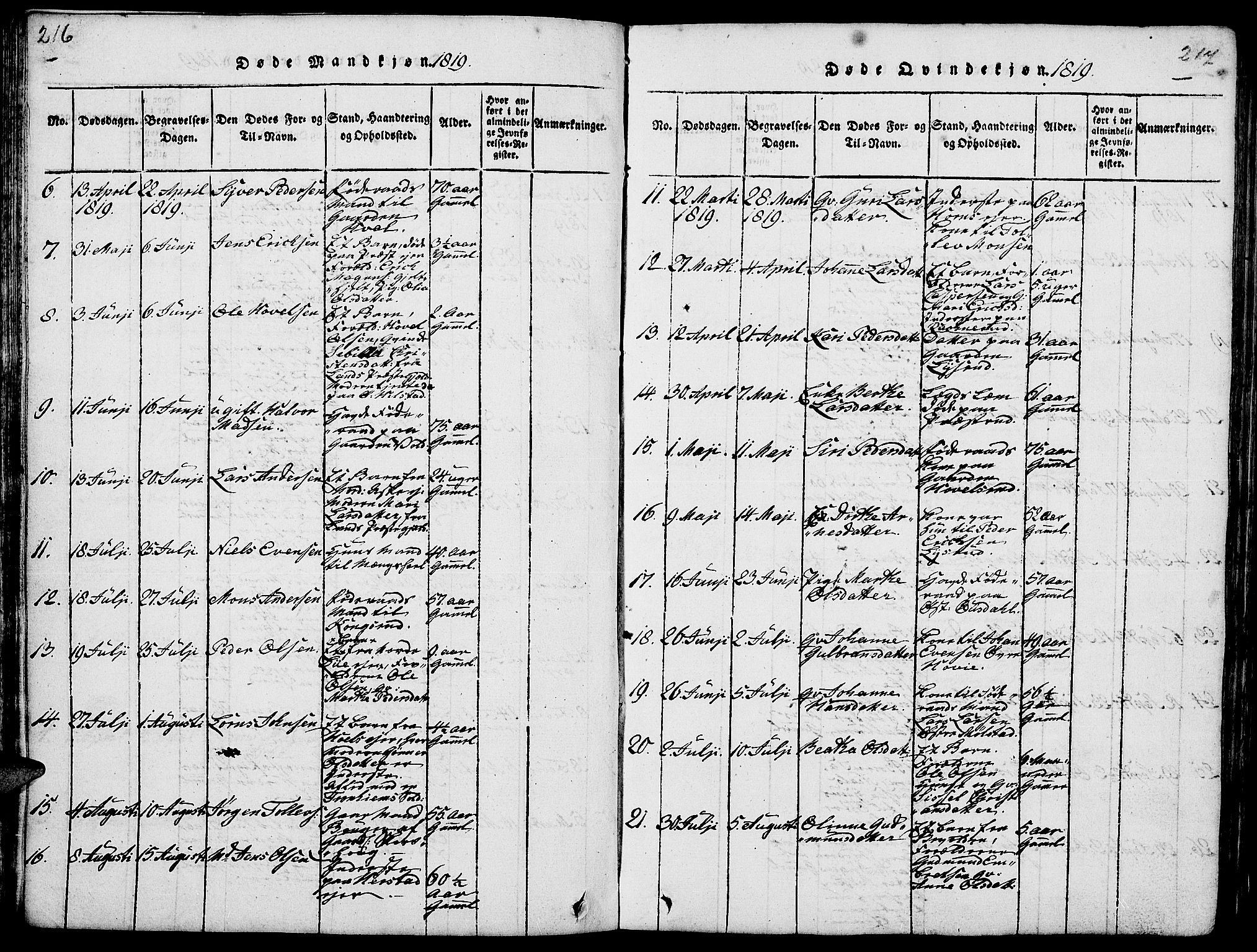 Nes prestekontor, Hedmark, AV/SAH-PREST-020/L/La/L0003: Parish register (copy) no. 3, 1814-1831, p. 216-217