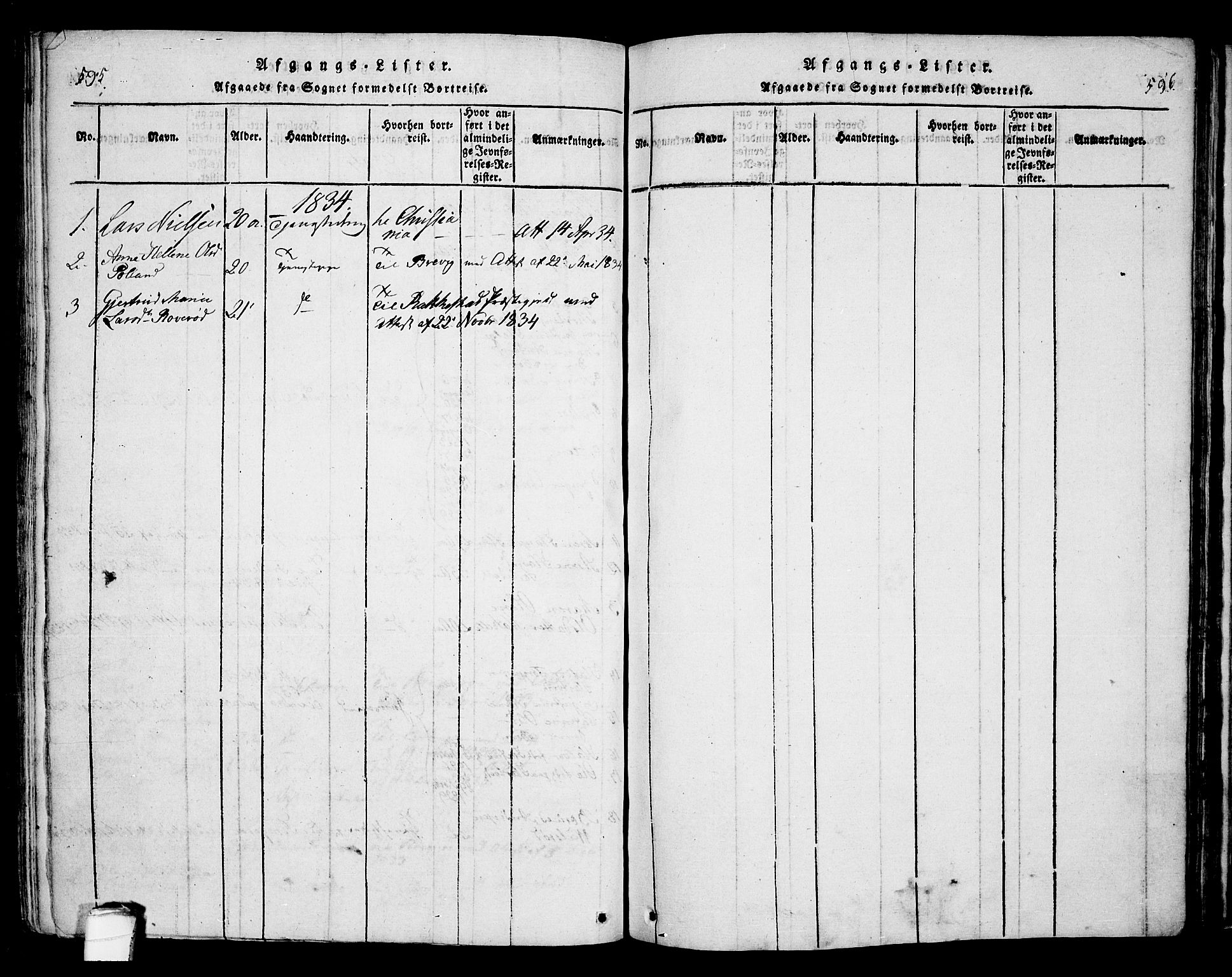 Bamble kirkebøker, AV/SAKO-A-253/F/Fa/L0003: Parish register (official) no. I 3 /1, 1814-1834, p. 595-596