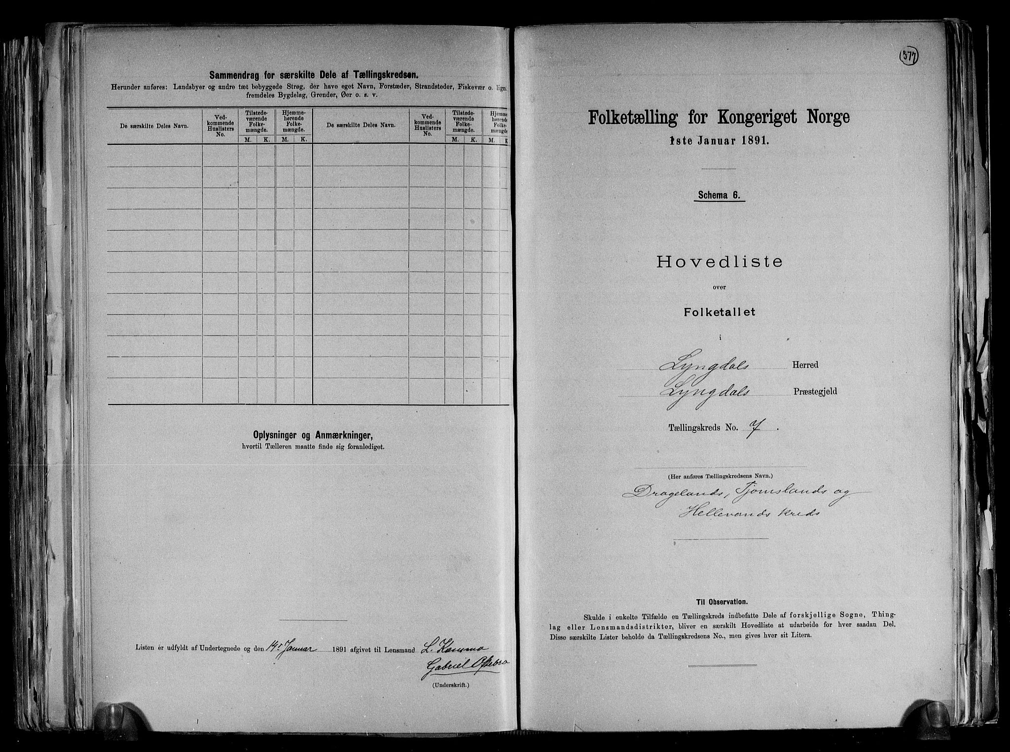 RA, 1891 census for 1032 Lyngdal, 1891, p. 19
