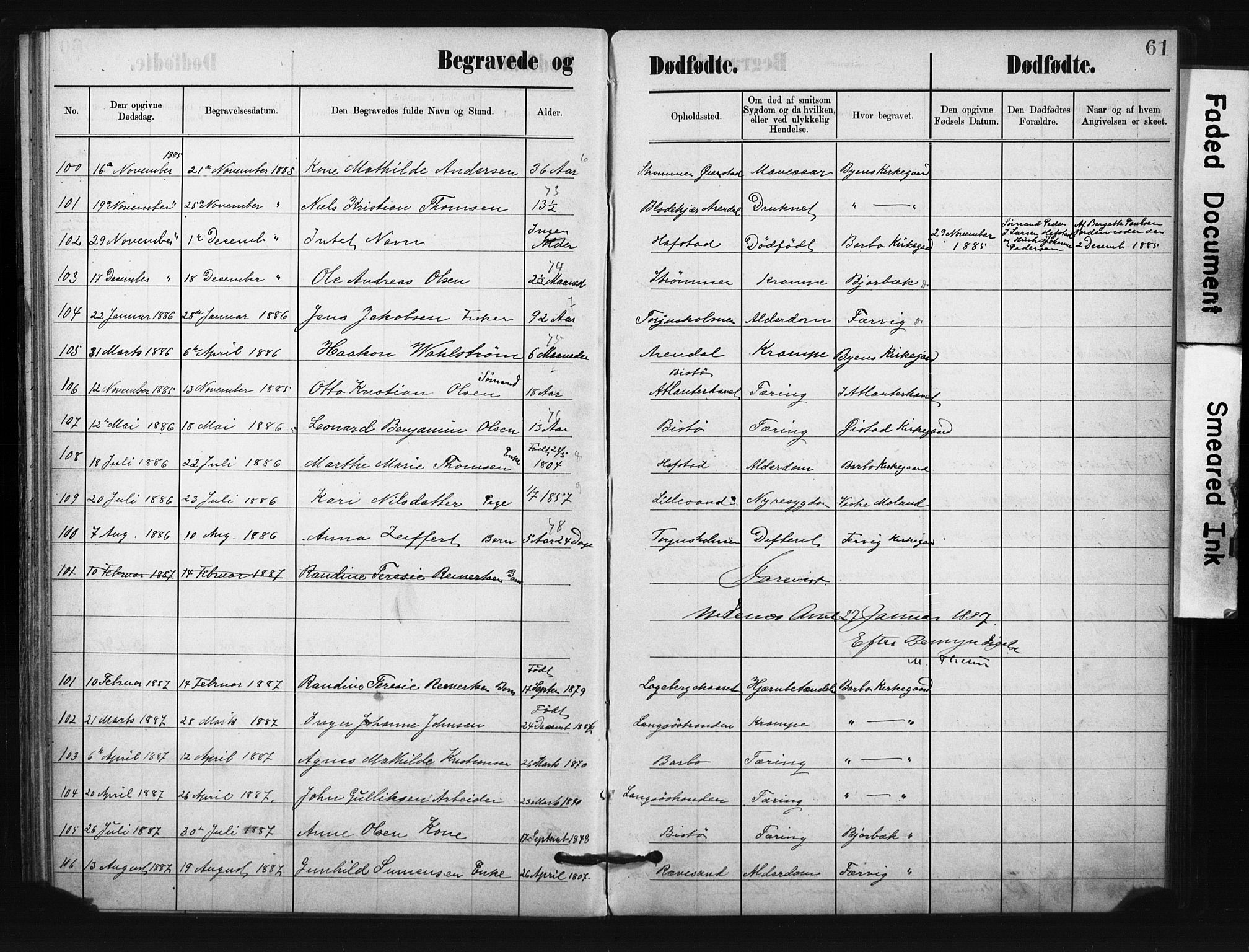 Metodistmenigheten, Arendal, SAK/1292-0011/F/Fa/L0004: Dissenter register no. F-4, 1883-1892, p. 61