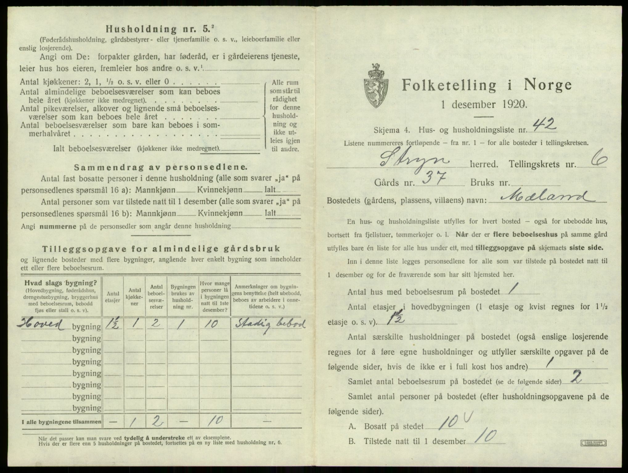 SAB, 1920 census for Stryn, 1920, p. 394