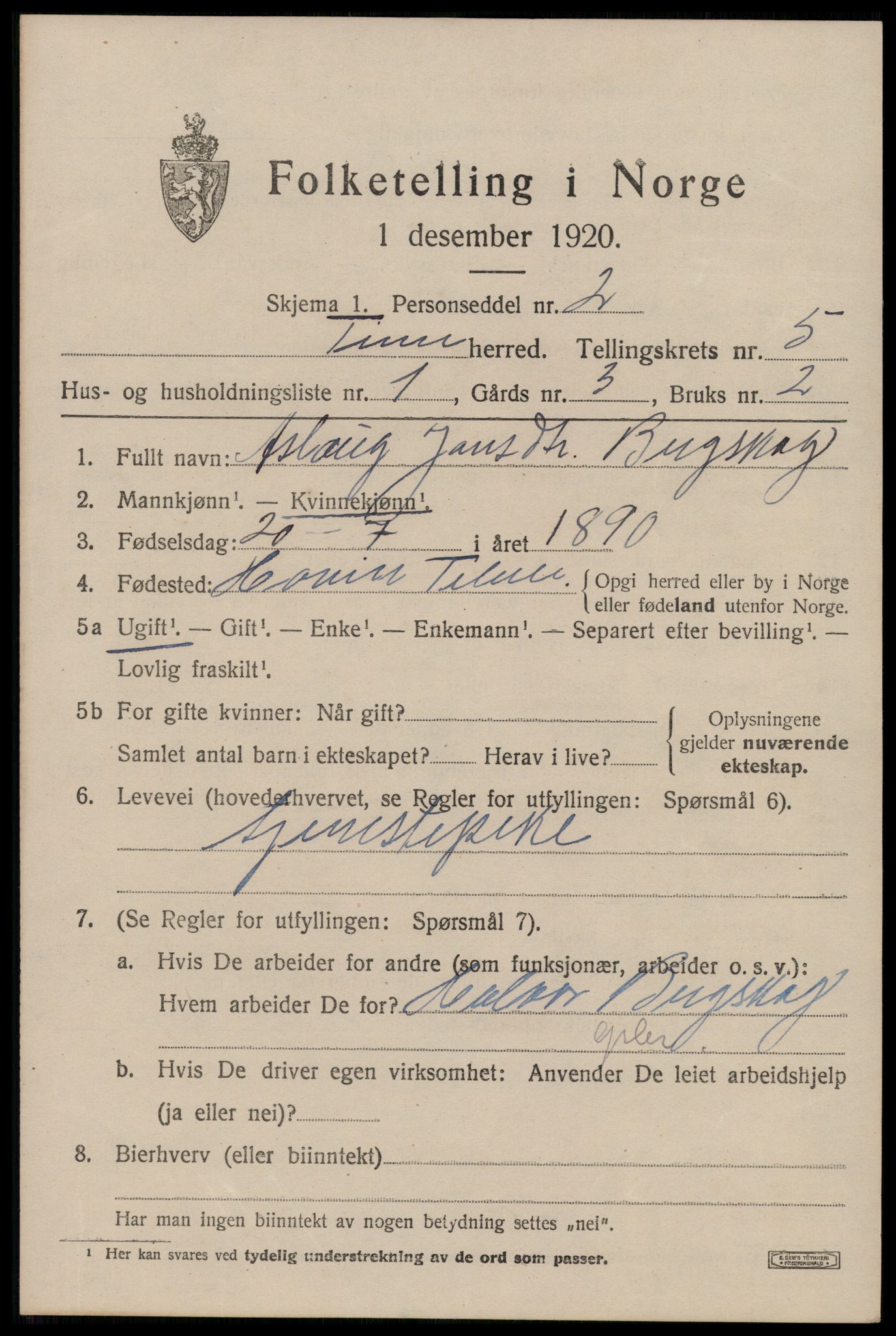 SAKO, 1920 census for Tinn, 1920, p. 4462