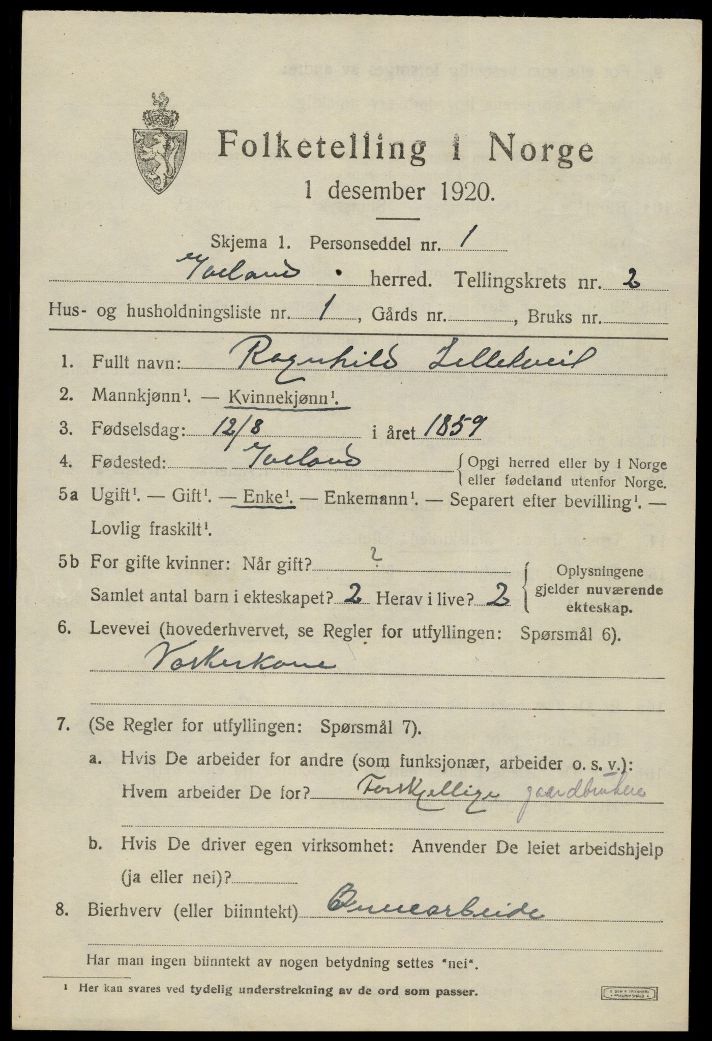 SAK, 1920 census for Iveland, 1920, p. 603