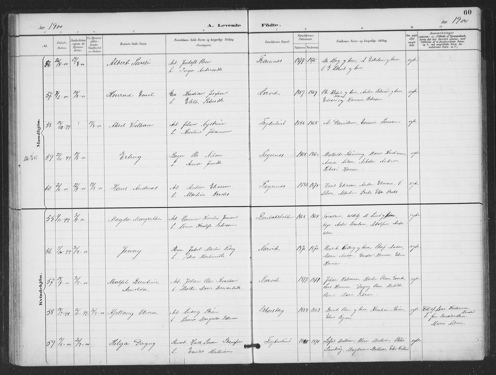 Ministerialprotokoller, klokkerbøker og fødselsregistre - Nordland, AV/SAT-A-1459/866/L0939: Parish register (official) no. 866A02, 1894-1906, p. 60