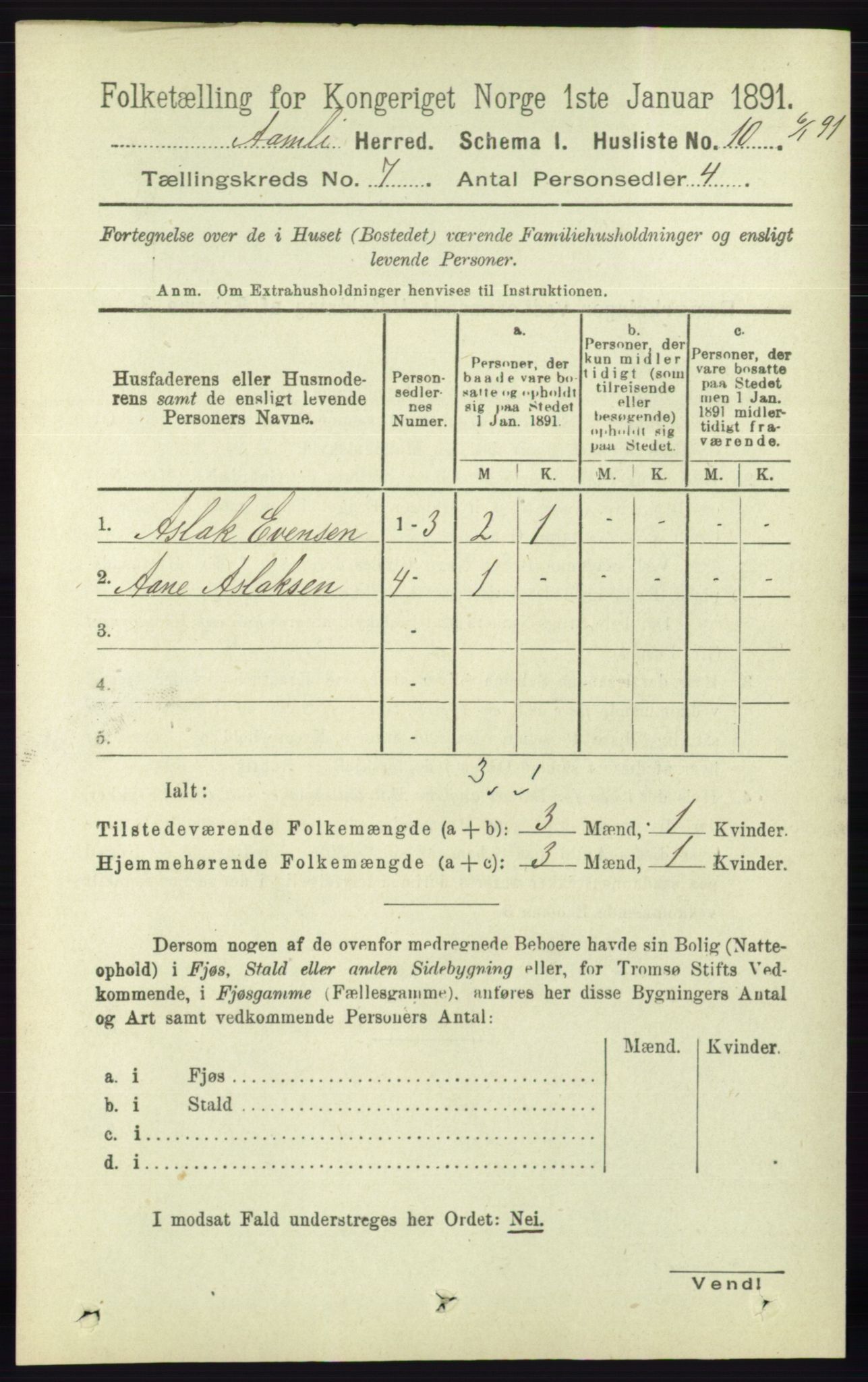 RA, 1891 census for 0929 Åmli, 1891, p. 925