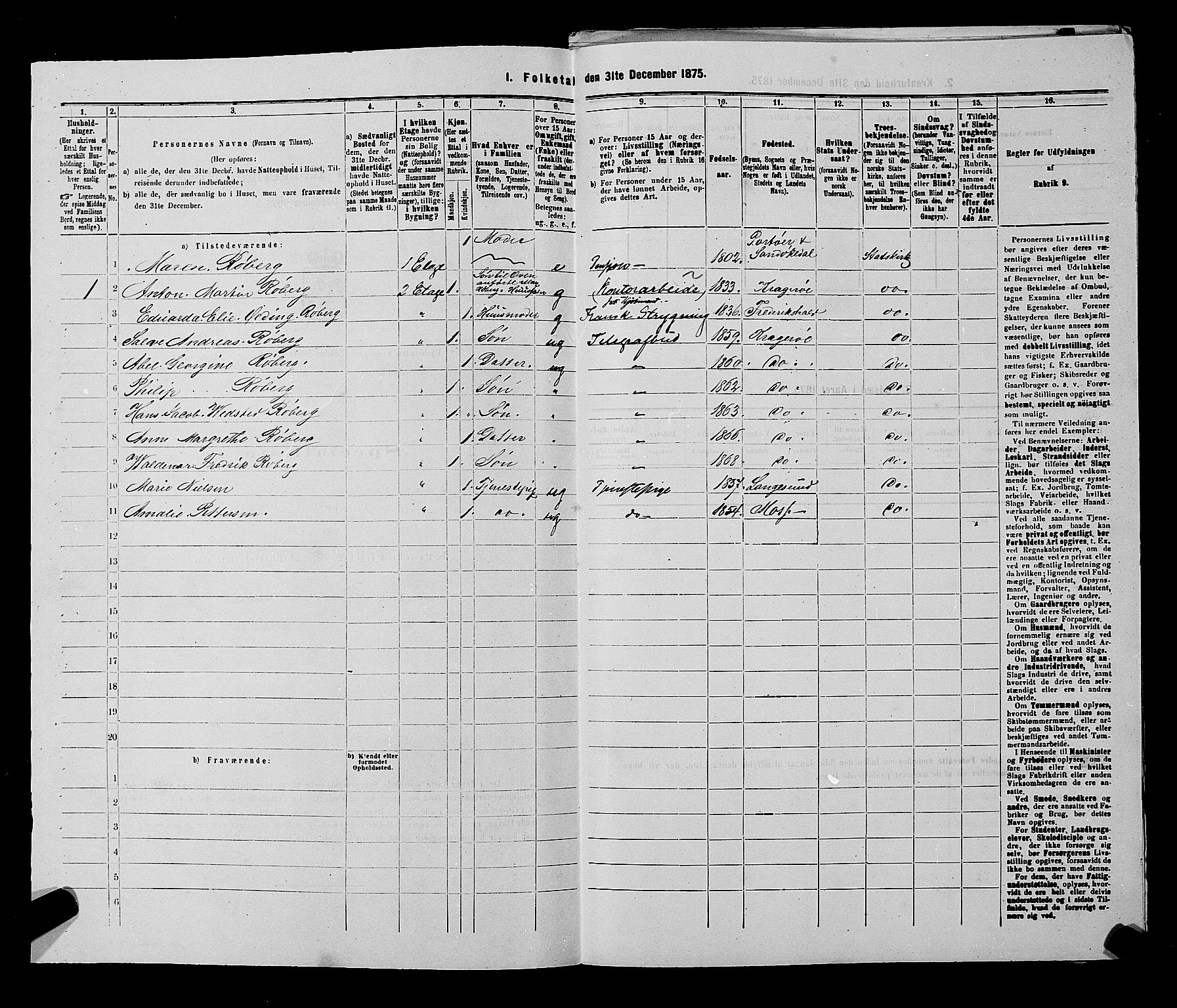 SAKO, 1875 census for 0801P Kragerø, 1875, p. 209