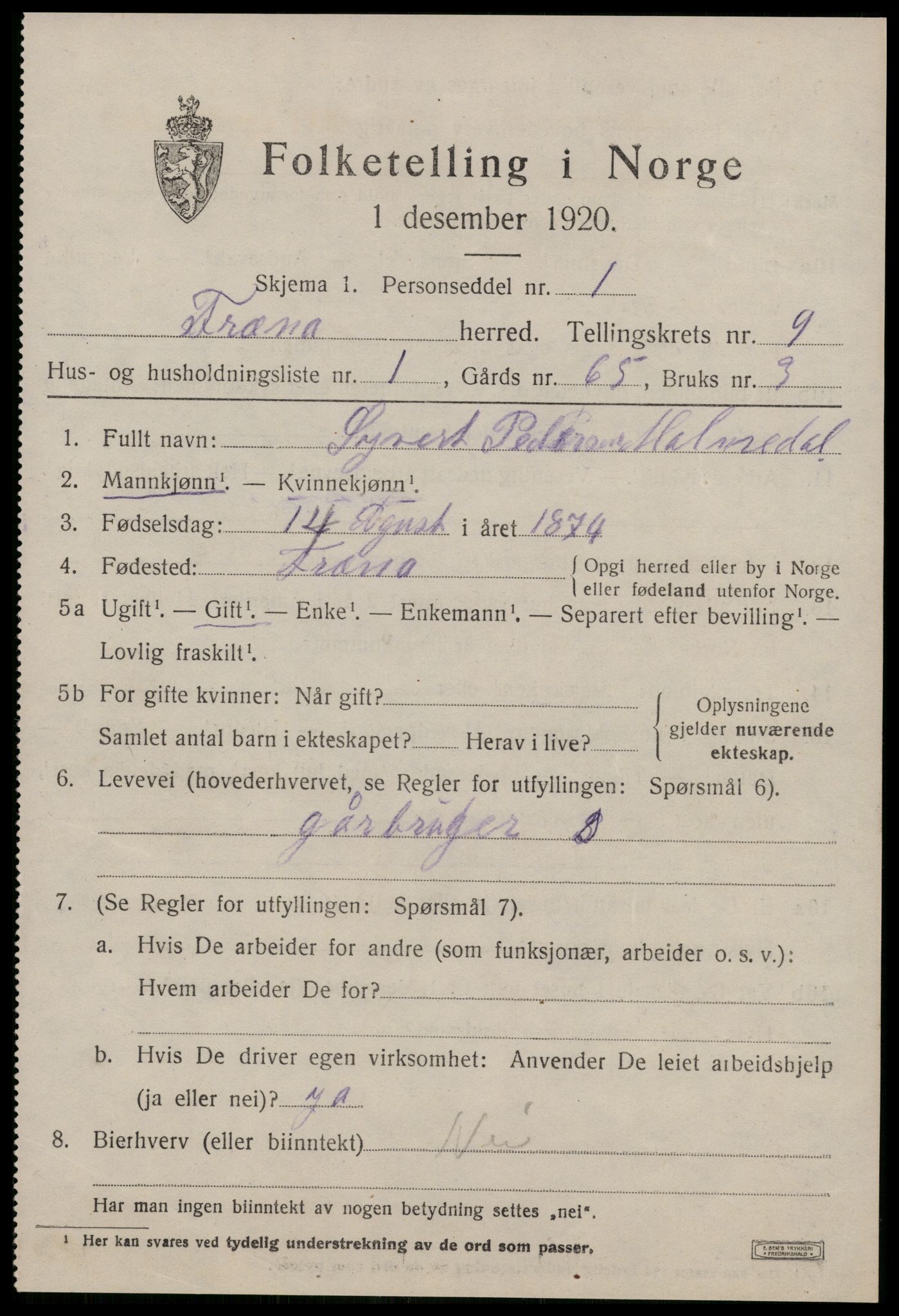 SAT, 1920 census for Fræna, 1920, p. 5359