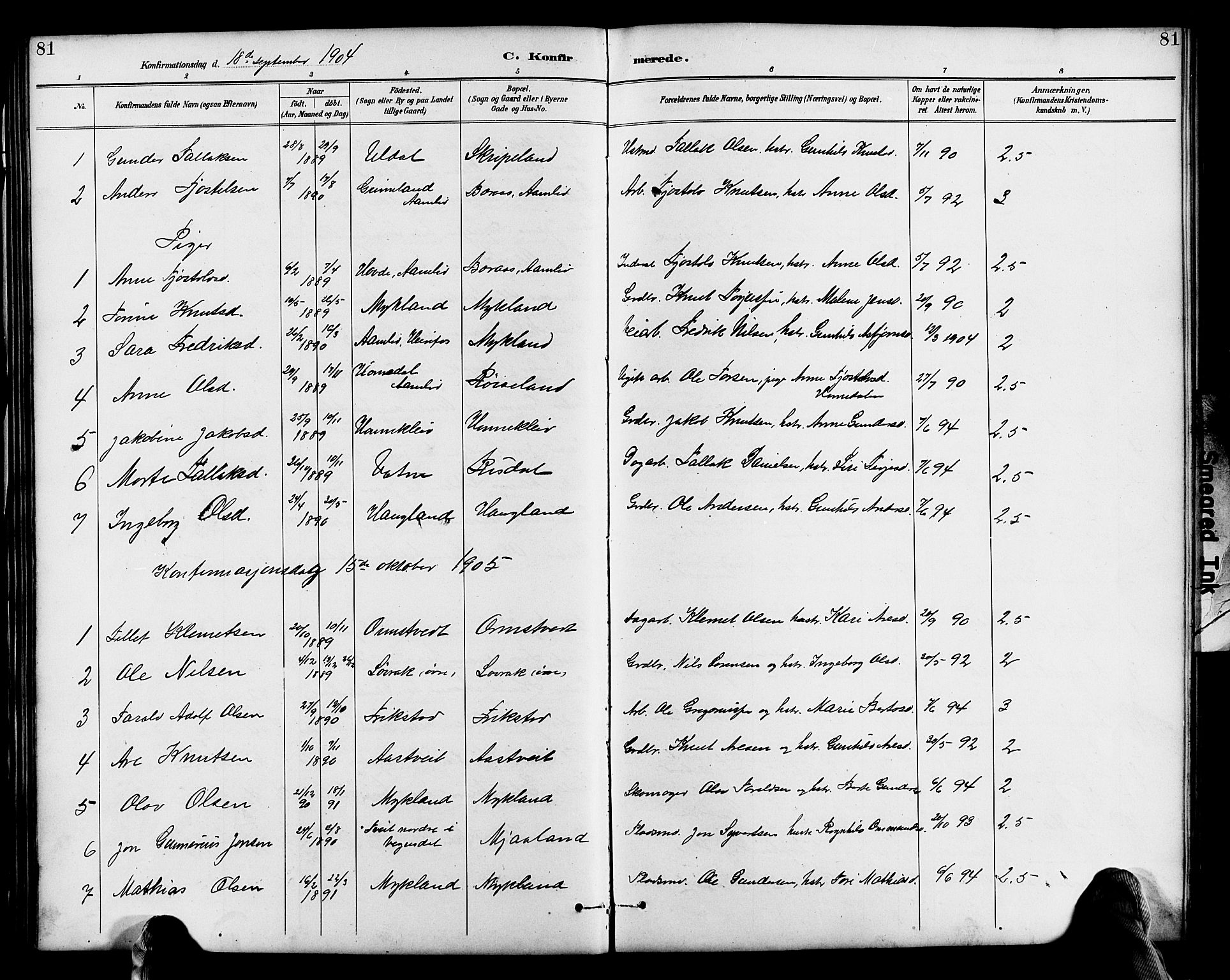 Herefoss sokneprestkontor, AV/SAK-1111-0019/F/Fb/Fbc/L0003: Parish register (copy) no. B 3, 1887-1915, p. 81