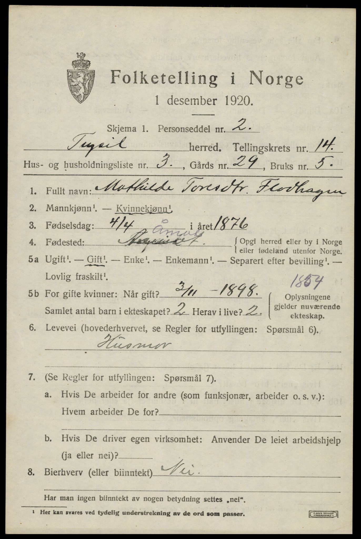 SAH, 1920 census for Trysil, 1920, p. 7901