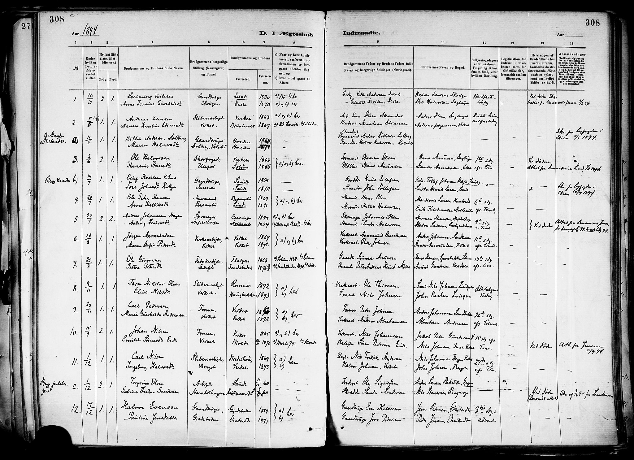 Holla kirkebøker, SAKO/A-272/F/Fa/L0008: Parish register (official) no. 8, 1882-1897, p. 308