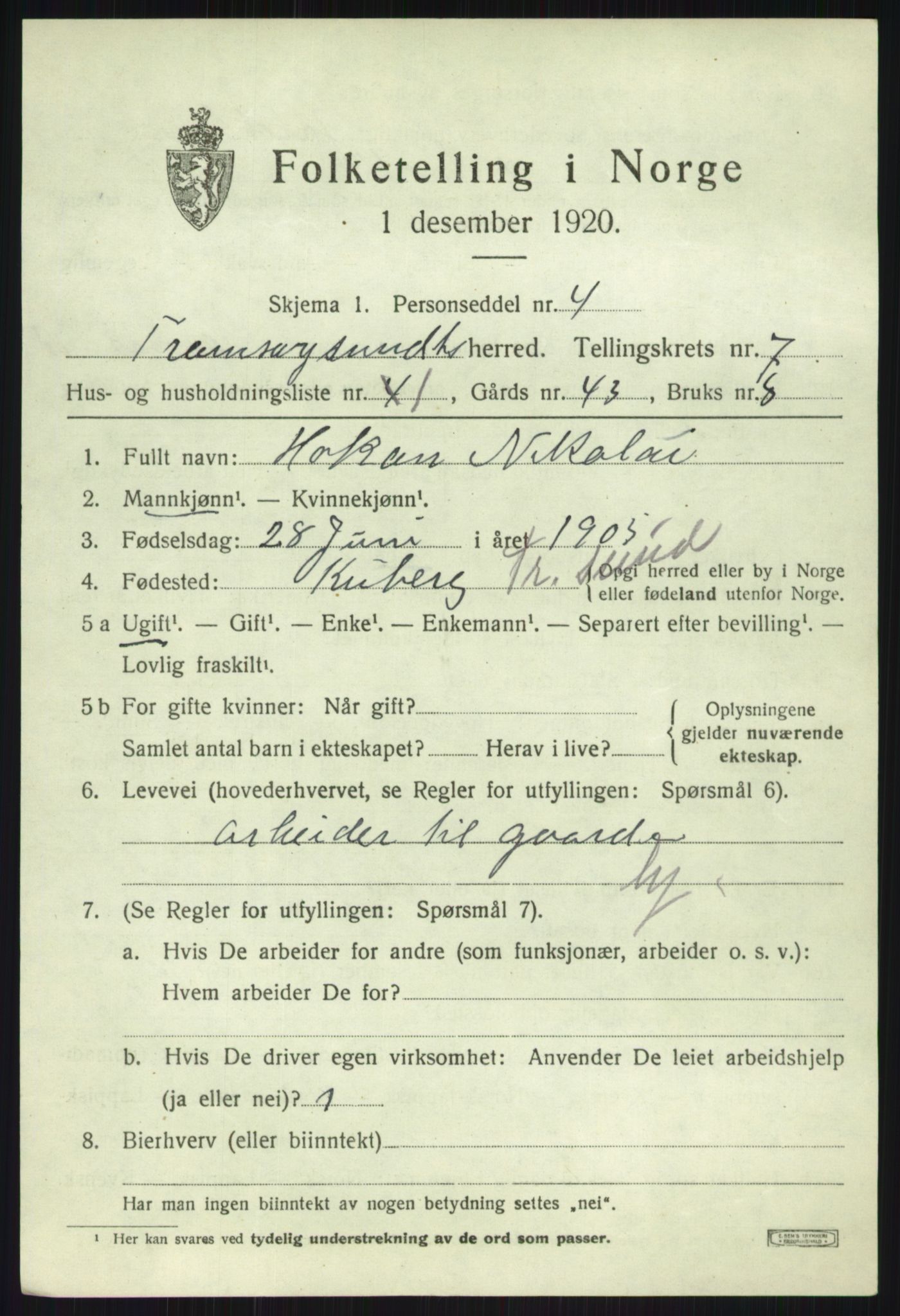 SATØ, 1920 census for Tromsøysund, 1920, p. 5800