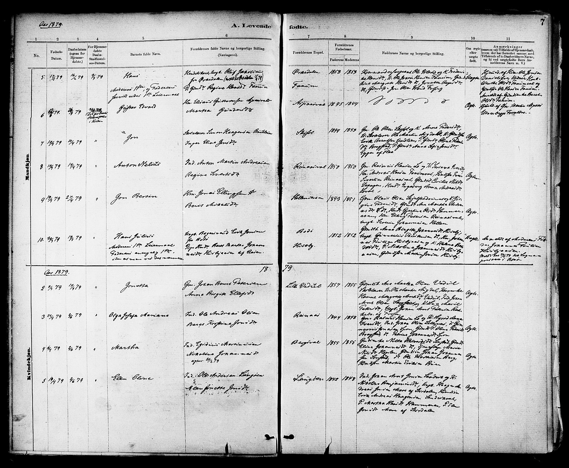 Ministerialprotokoller, klokkerbøker og fødselsregistre - Nord-Trøndelag, AV/SAT-A-1458/714/L0130: Parish register (official) no. 714A01, 1878-1895, p. 7