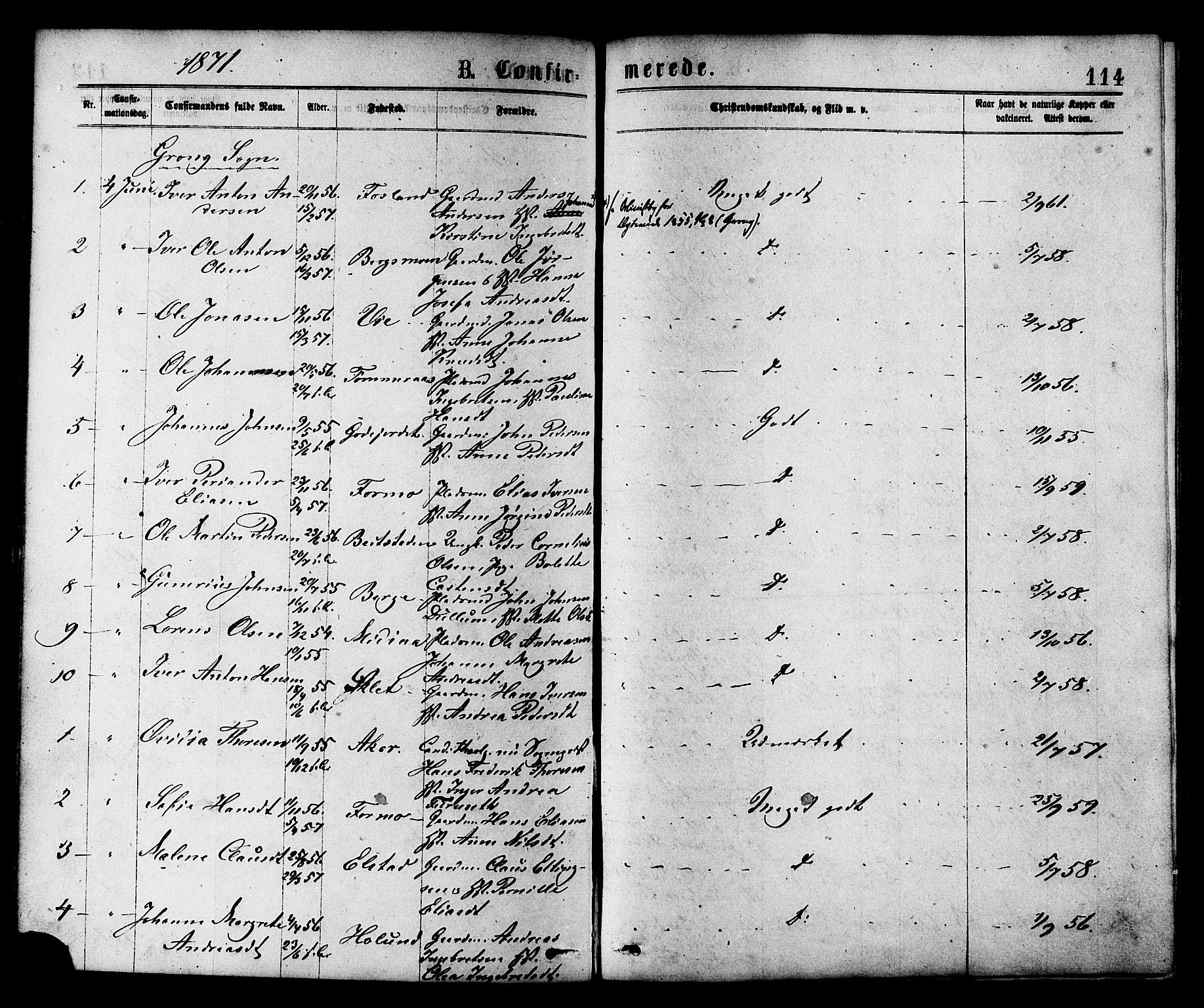 Ministerialprotokoller, klokkerbøker og fødselsregistre - Nord-Trøndelag, SAT/A-1458/758/L0516: Parish register (official) no. 758A03 /1, 1869-1879, p. 114