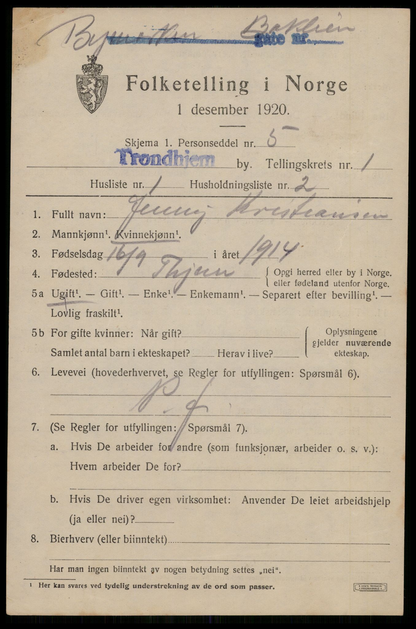 SAT, 1920 census for Trondheim, 1920, p. 32702