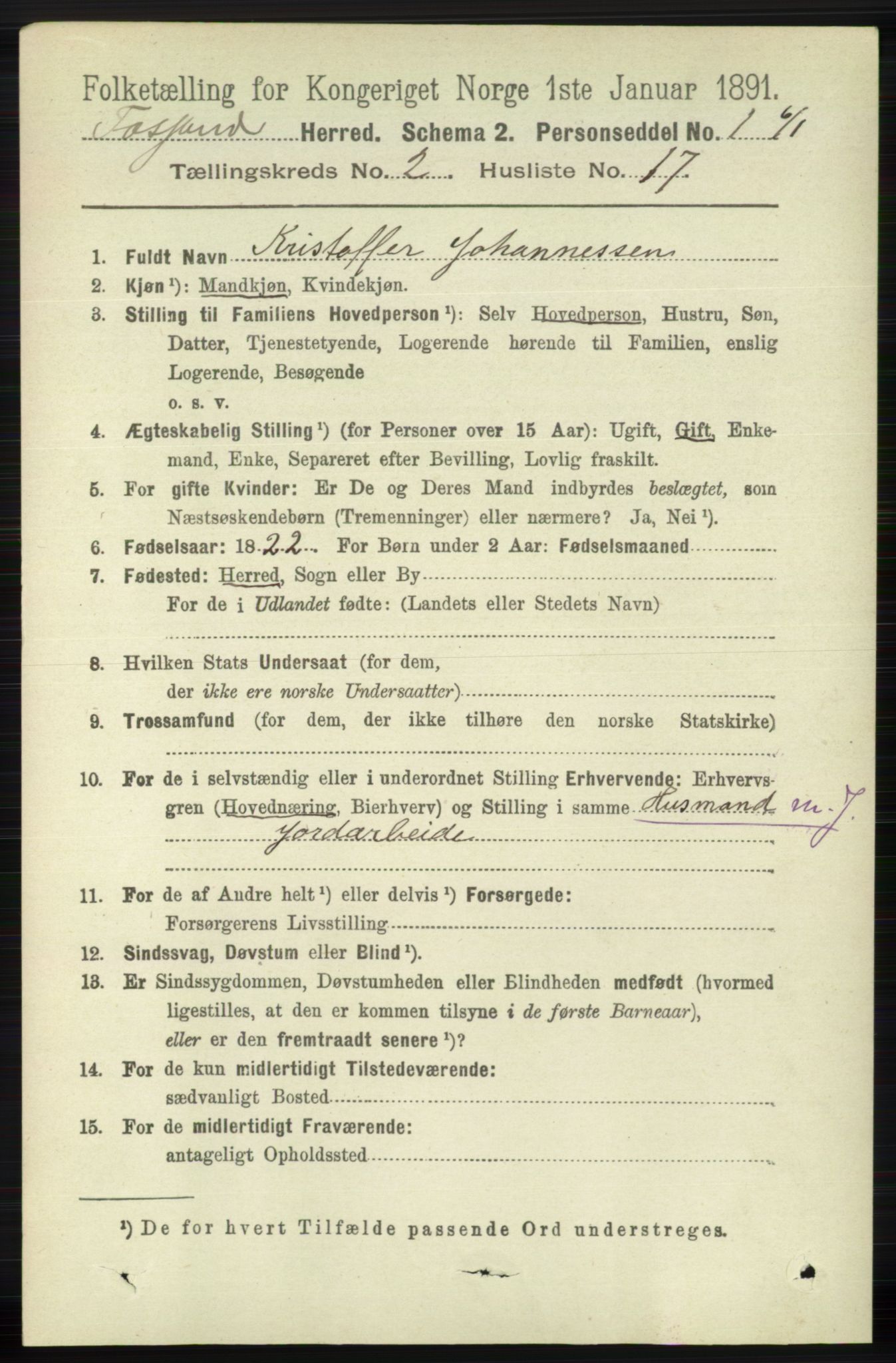 RA, 1891 census for 1129 Forsand, 1891, p. 295