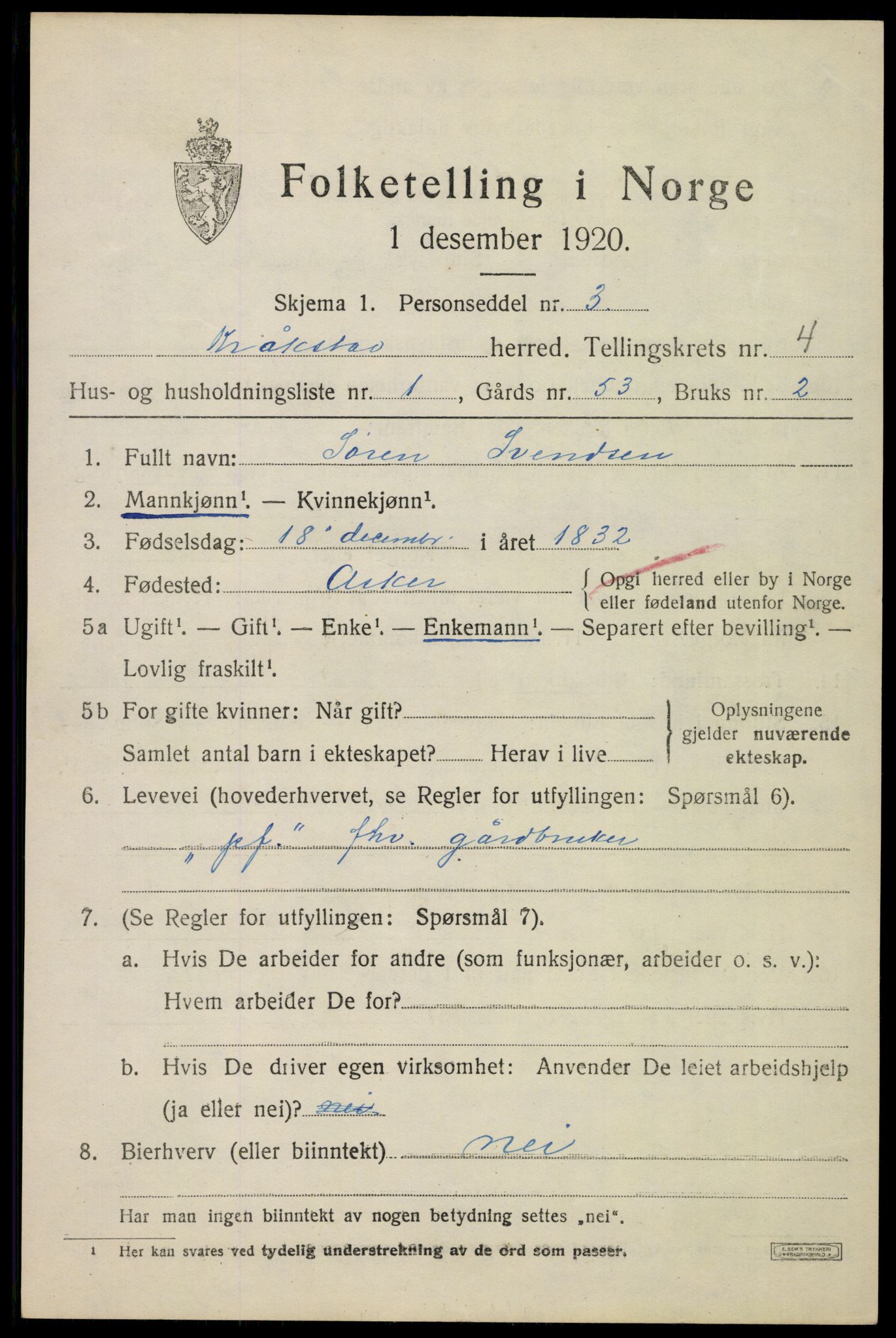 SAO, 1920 census for Kråkstad, 1920, p. 4167