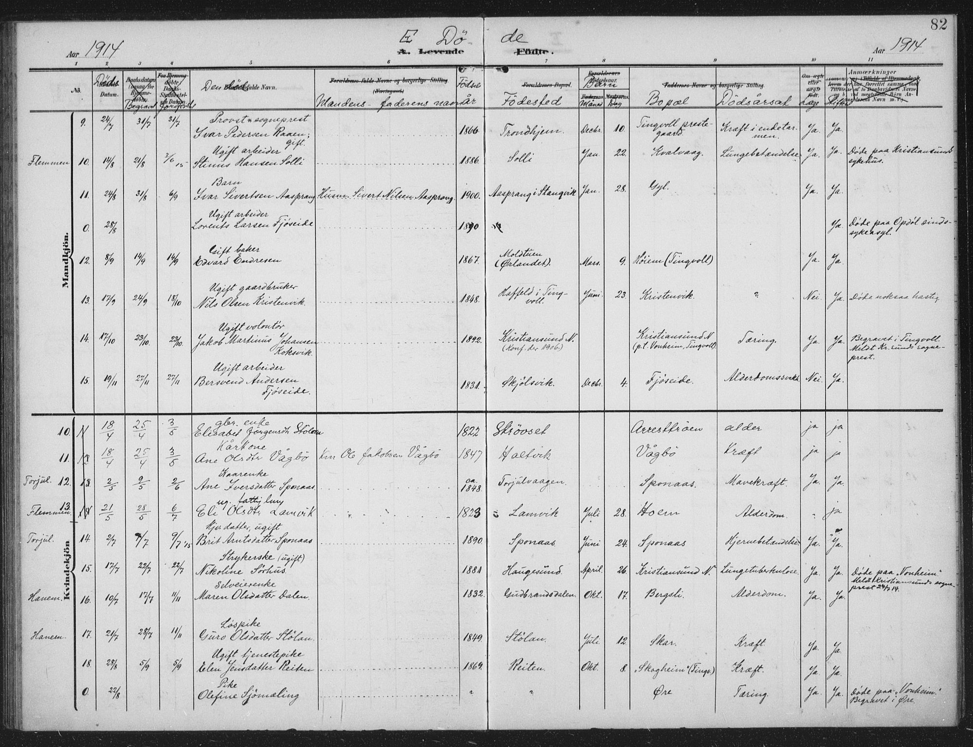 Ministerialprotokoller, klokkerbøker og fødselsregistre - Møre og Romsdal, AV/SAT-A-1454/586/L0989: Parish register (official) no. 586A15, 1906-1915, p. 82