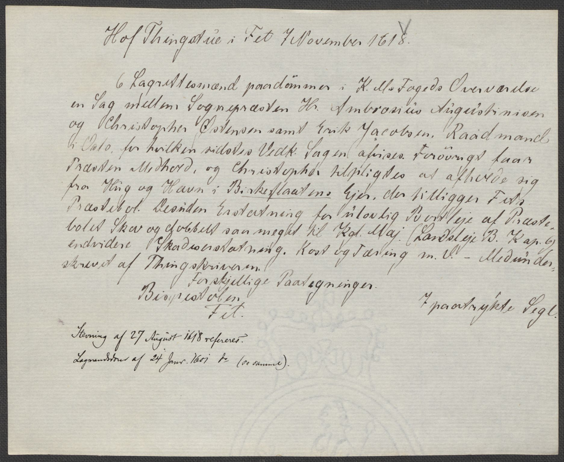 Riksarkivets diplomsamling, AV/RA-EA-5965/F15/L0008: Prestearkiv - Akershus, 1581-1619, p. 180