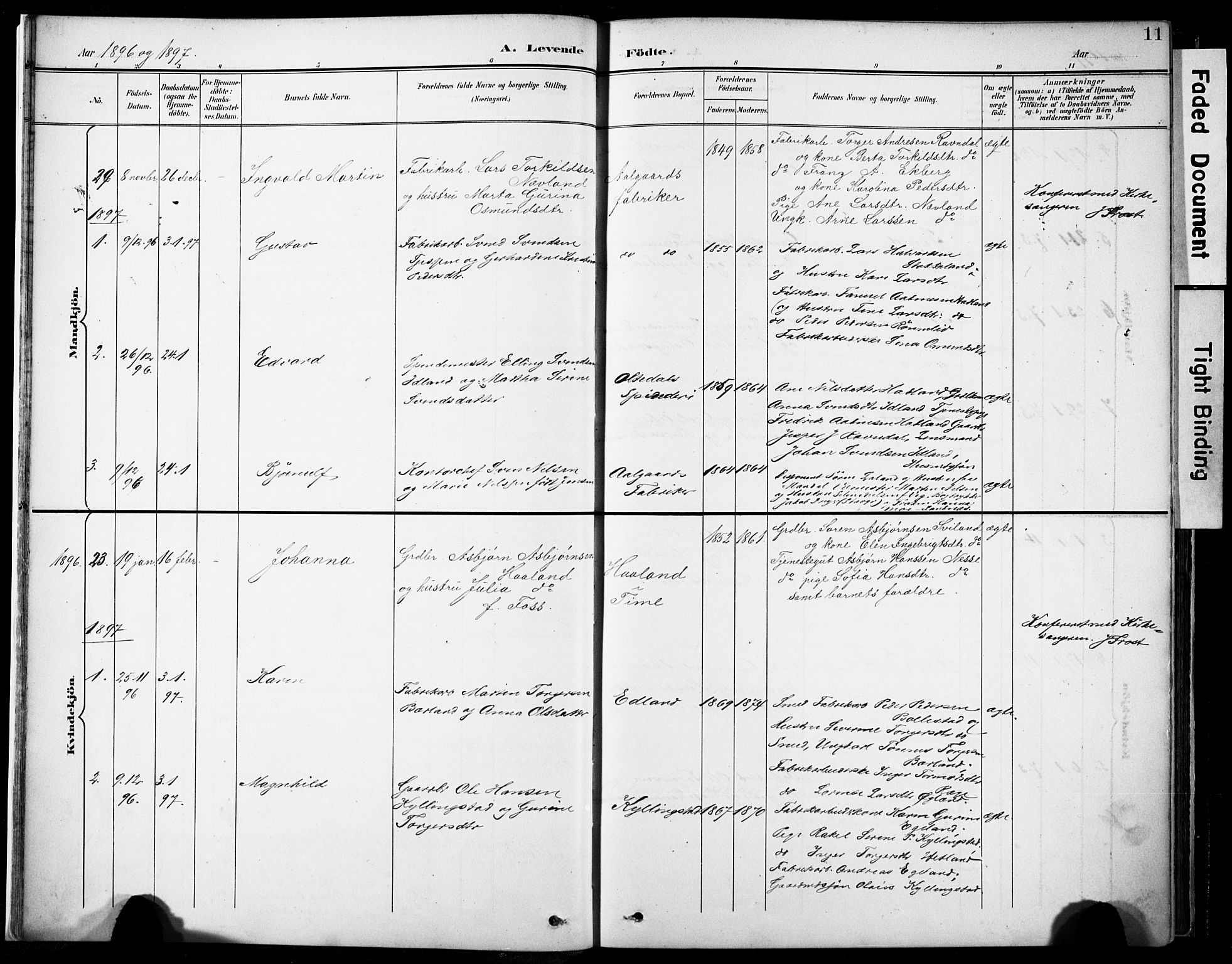 Lye sokneprestkontor, SAST/A-101794/001/30BA/L0012: Parish register (official) no. A 11, 1896-1909, p. 11