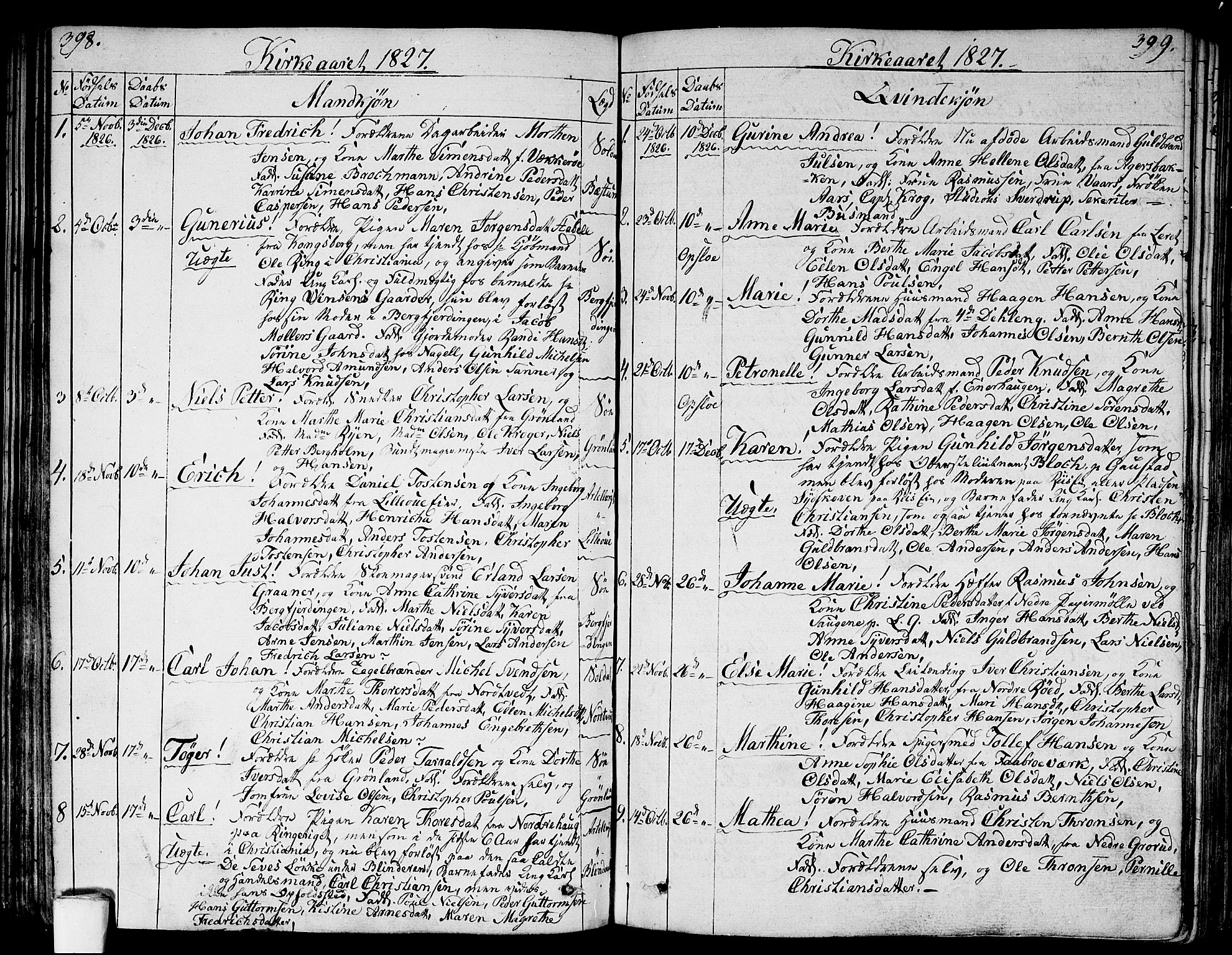 Aker prestekontor kirkebøker, SAO/A-10861/G/L0004: Parish register (copy) no. 4, 1819-1829, p. 398-399