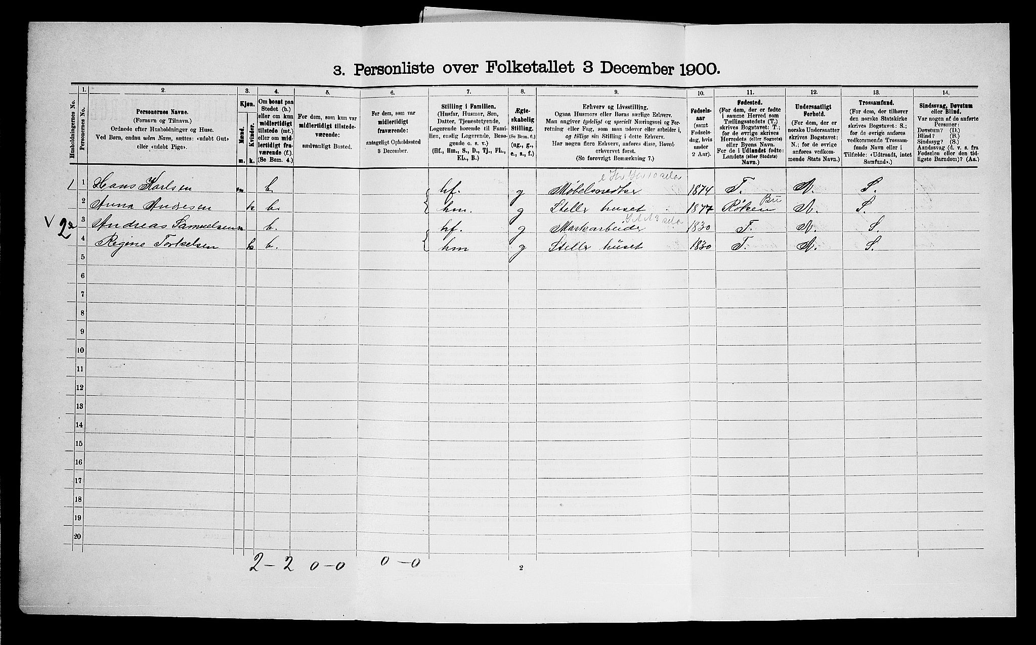 SAO, 1900 census for Nesodden, 1900