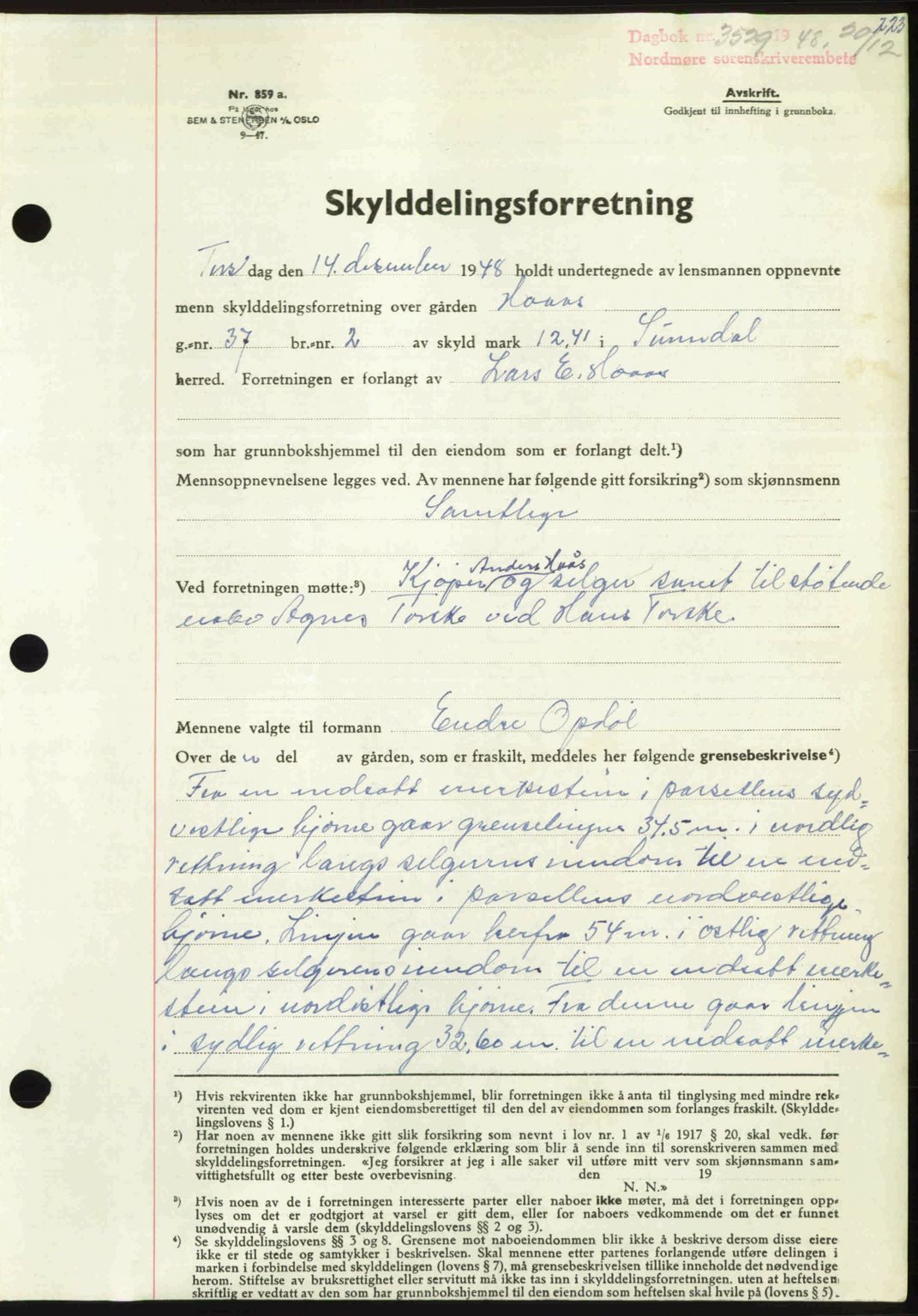 Nordmøre sorenskriveri, AV/SAT-A-4132/1/2/2Ca: Mortgage book no. A110, 1948-1949, Diary no: : 3529/1948