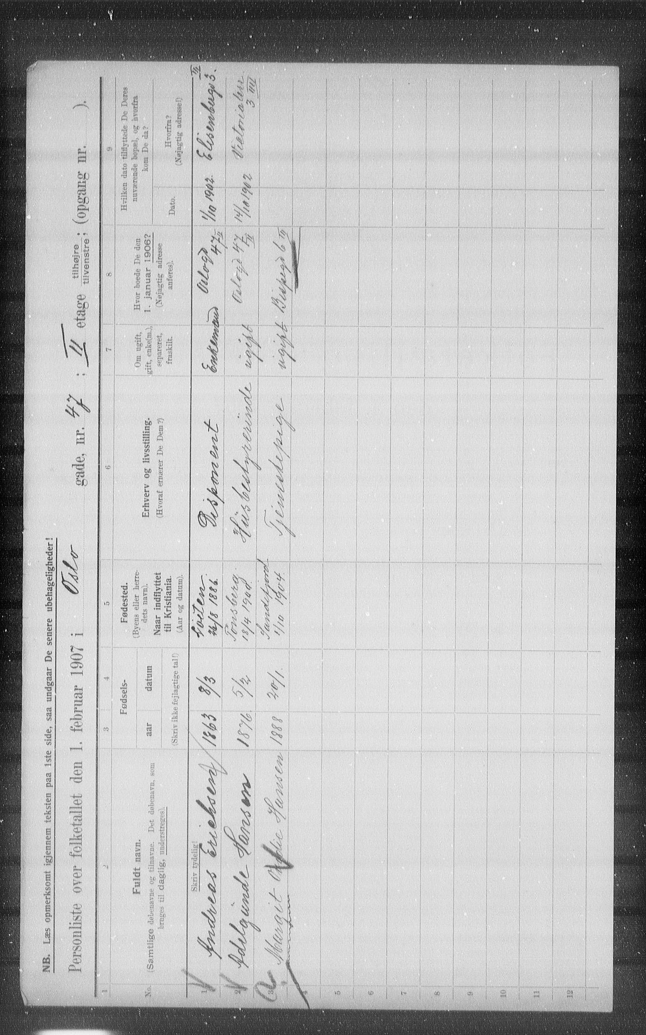 OBA, Municipal Census 1907 for Kristiania, 1907, p. 39602