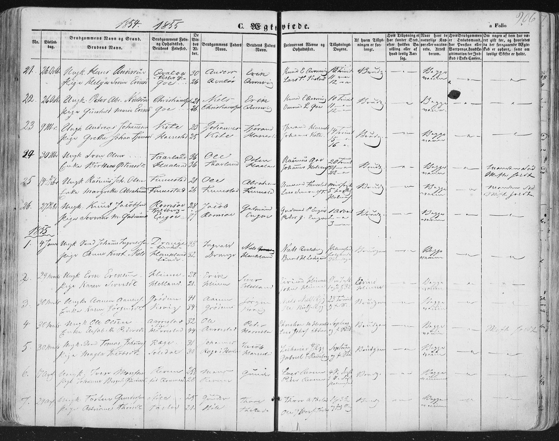 Hetland sokneprestkontor, AV/SAST-A-101826/30/30BA/L0002: Parish register (official) no. A 2, 1849-1869, p. 206