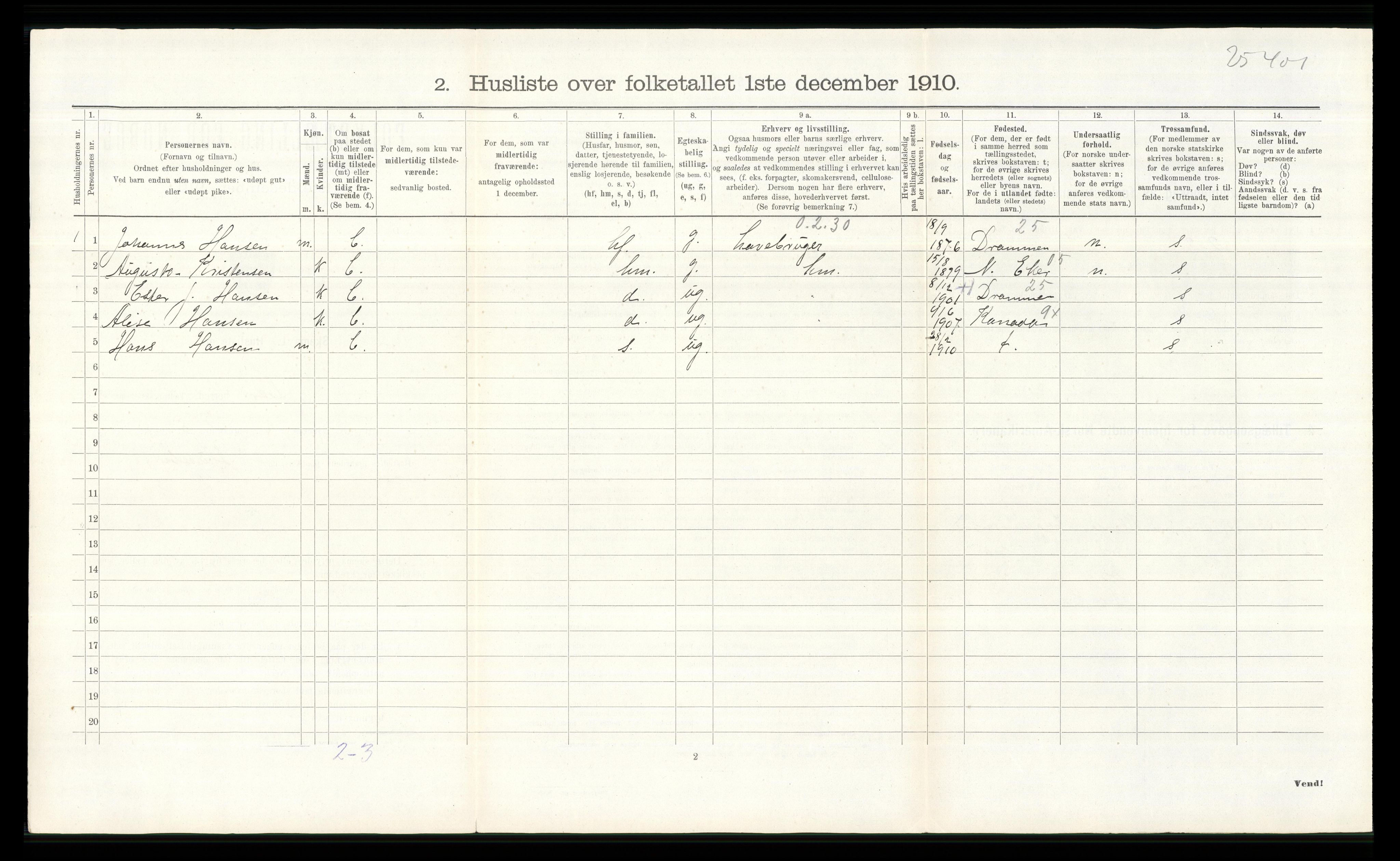 RA, 1910 census for Lier, 1910, p. 651