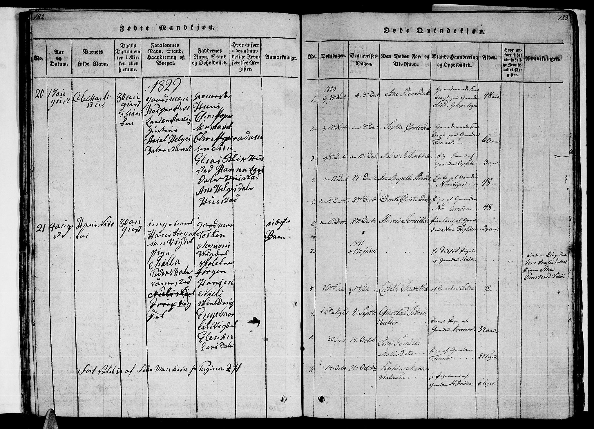 Ministerialprotokoller, klokkerbøker og fødselsregistre - Nordland, SAT/A-1459/805/L0105: Parish register (copy) no. 805C01, 1820-1839, p. 182-183