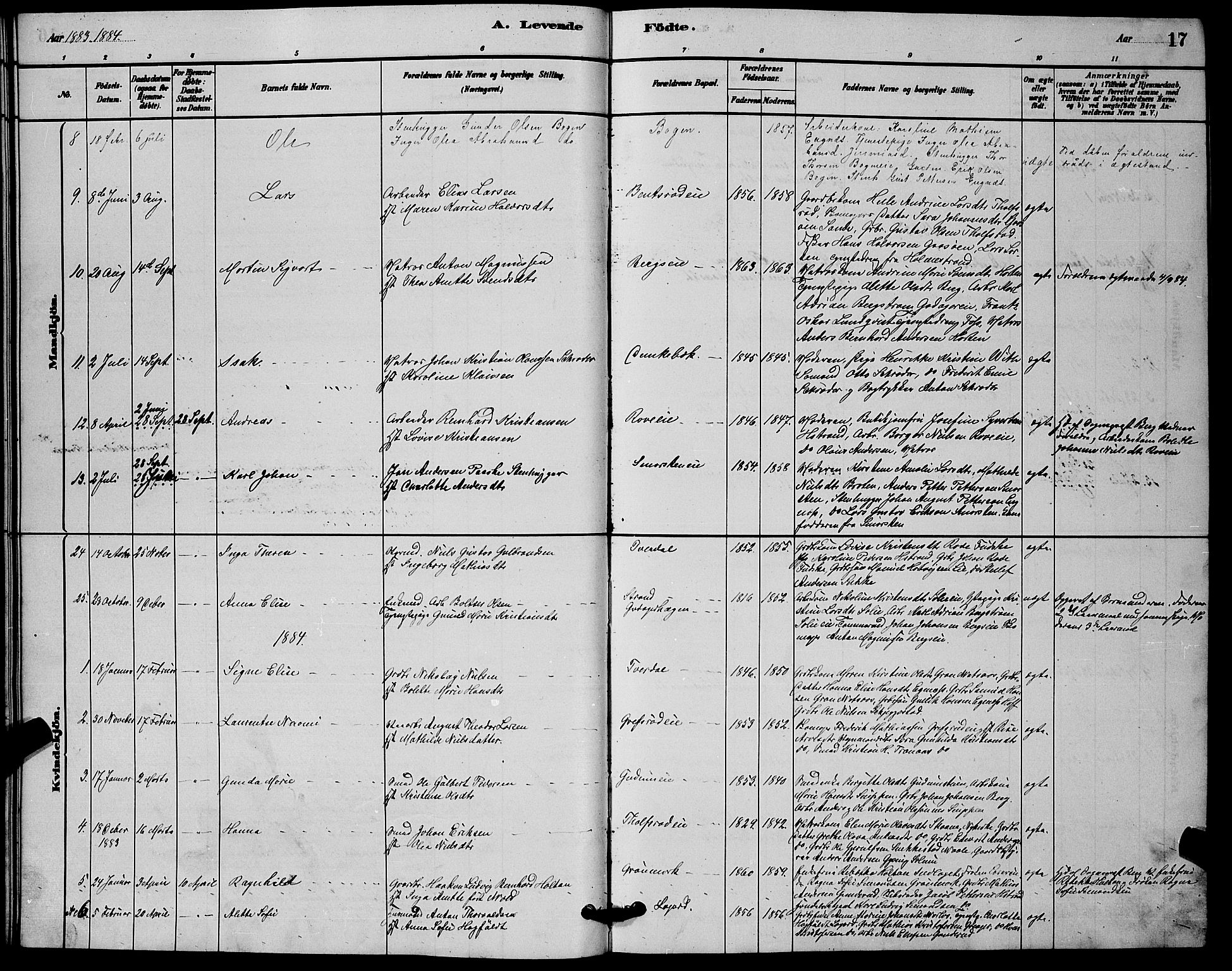 Botne kirkebøker, SAKO/A-340/G/Ga/L0003: Parish register (copy) no. I 3, 1878-1898, p. 17