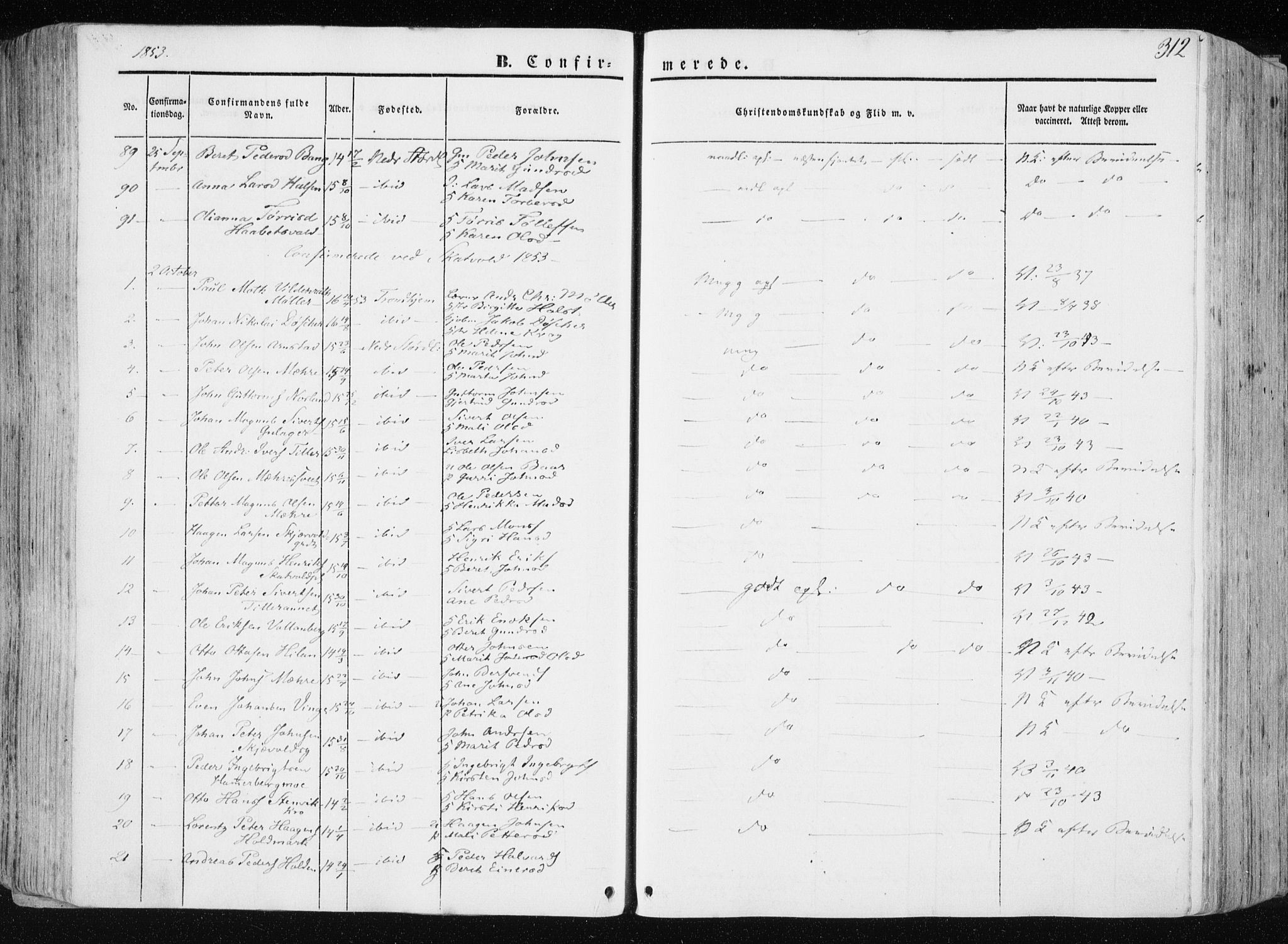 Ministerialprotokoller, klokkerbøker og fødselsregistre - Nord-Trøndelag, AV/SAT-A-1458/709/L0074: Parish register (official) no. 709A14, 1845-1858, p. 312