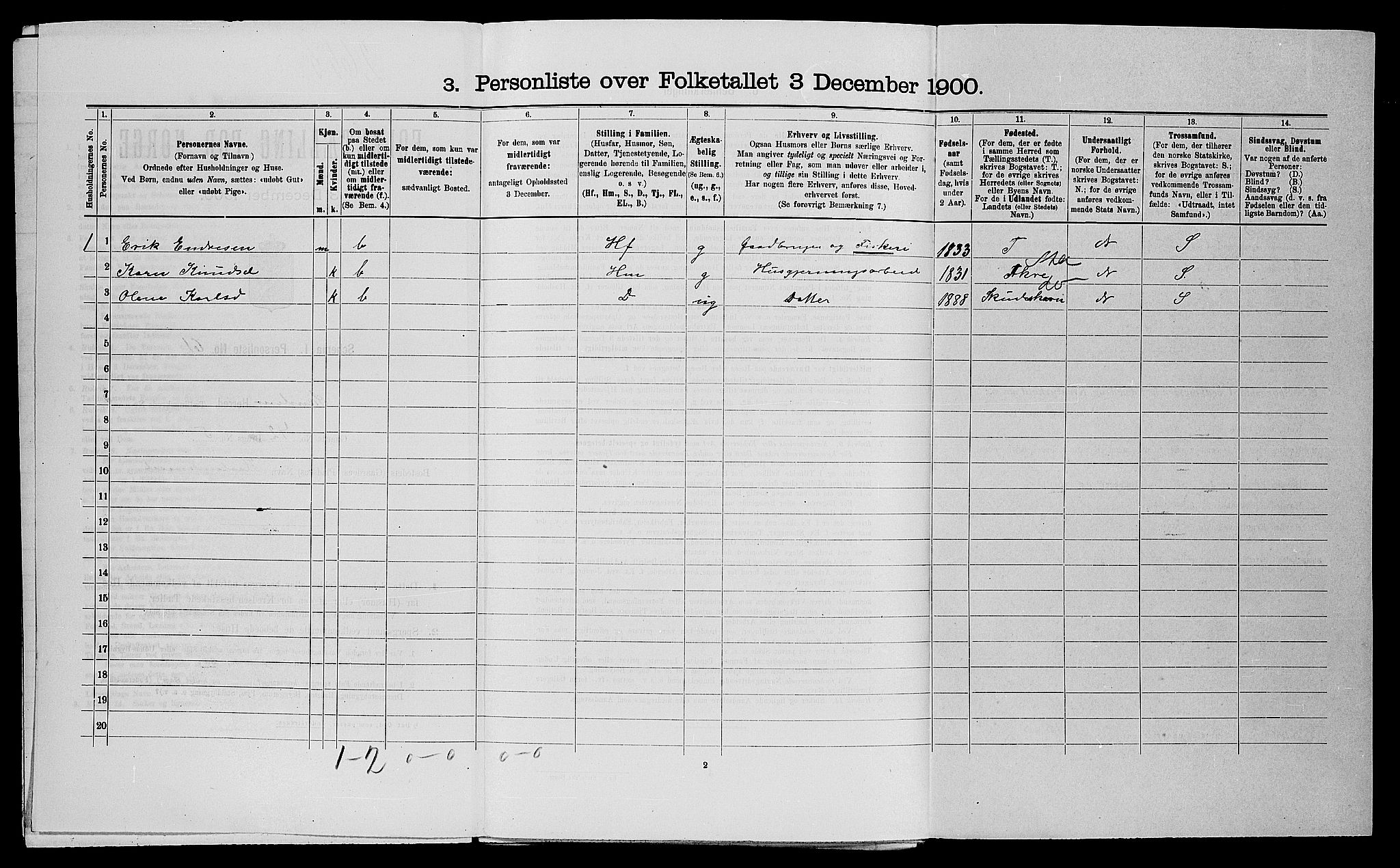 SAST, 1900 census for Skudenes, 1900, p. 480