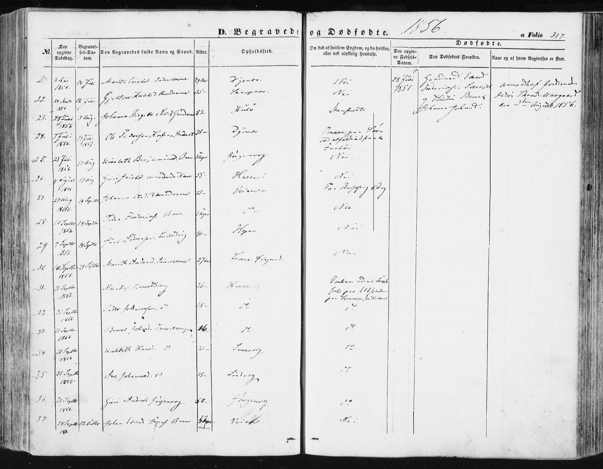 Ministerialprotokoller, klokkerbøker og fødselsregistre - Møre og Romsdal, SAT/A-1454/581/L0937: Parish register (official) no. 581A05, 1853-1872, p. 307