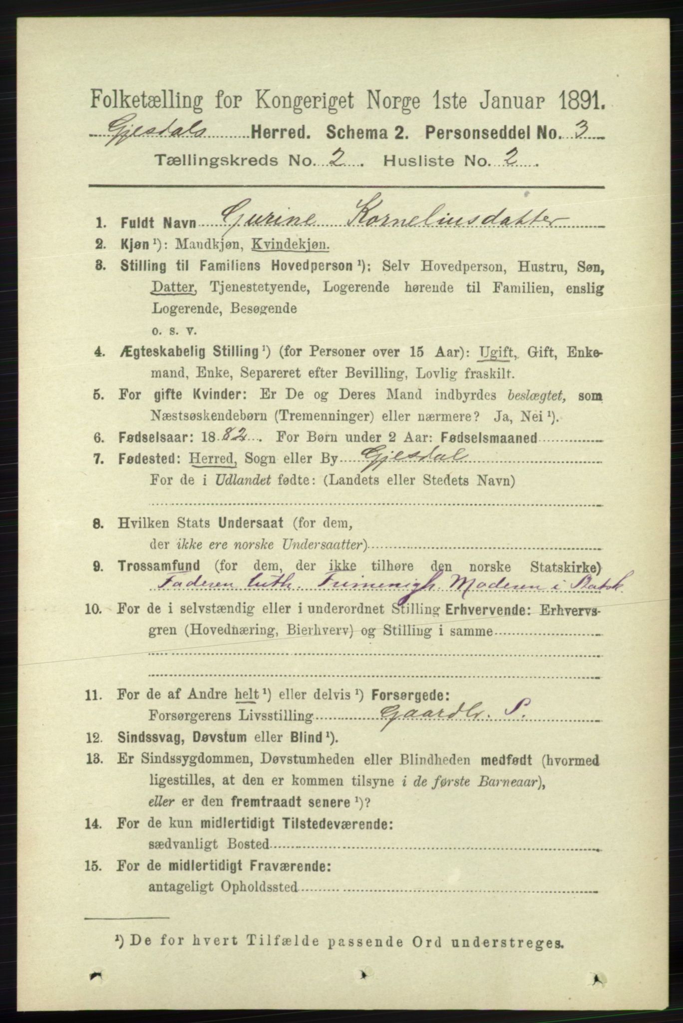 RA, 1891 census for 1122 Gjesdal, 1891, p. 391