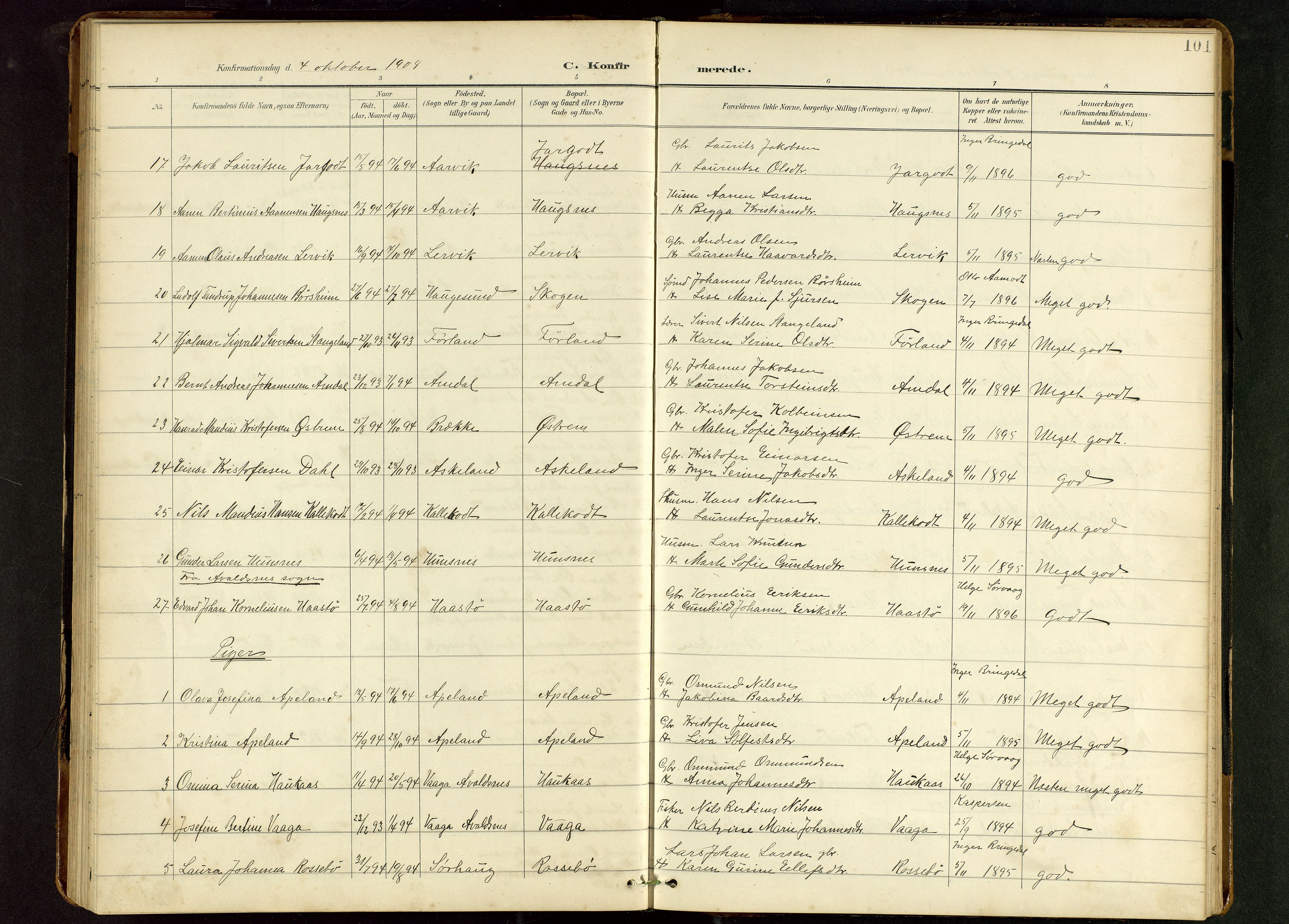 Tysvær sokneprestkontor, SAST/A -101864/H/Ha/Hab/L0010: Parish register (copy) no. B 10, 1897-1912, p. 101