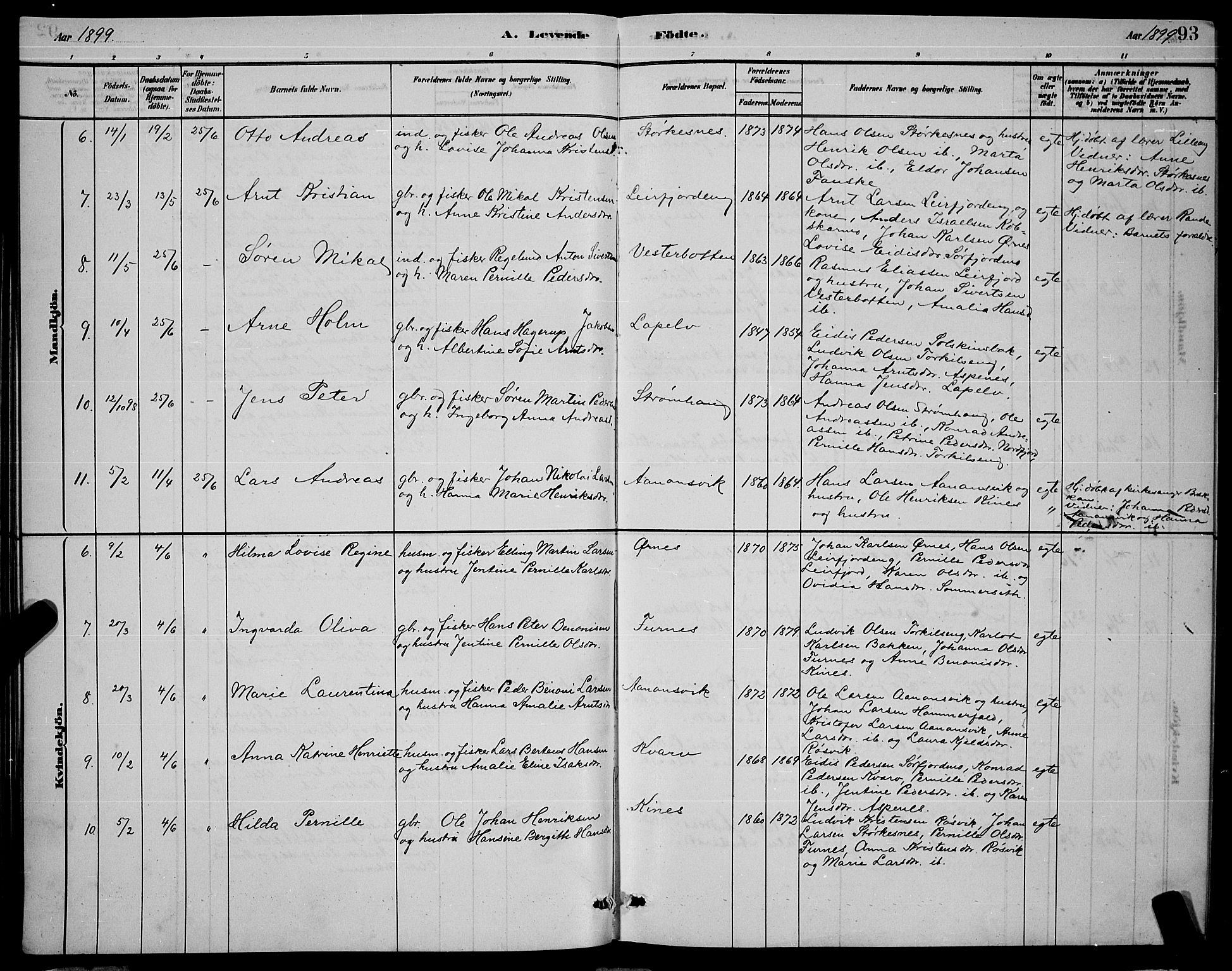 Ministerialprotokoller, klokkerbøker og fødselsregistre - Nordland, AV/SAT-A-1459/853/L0772: Parish register (official) no. 853A11, 1881-1900, p. 93