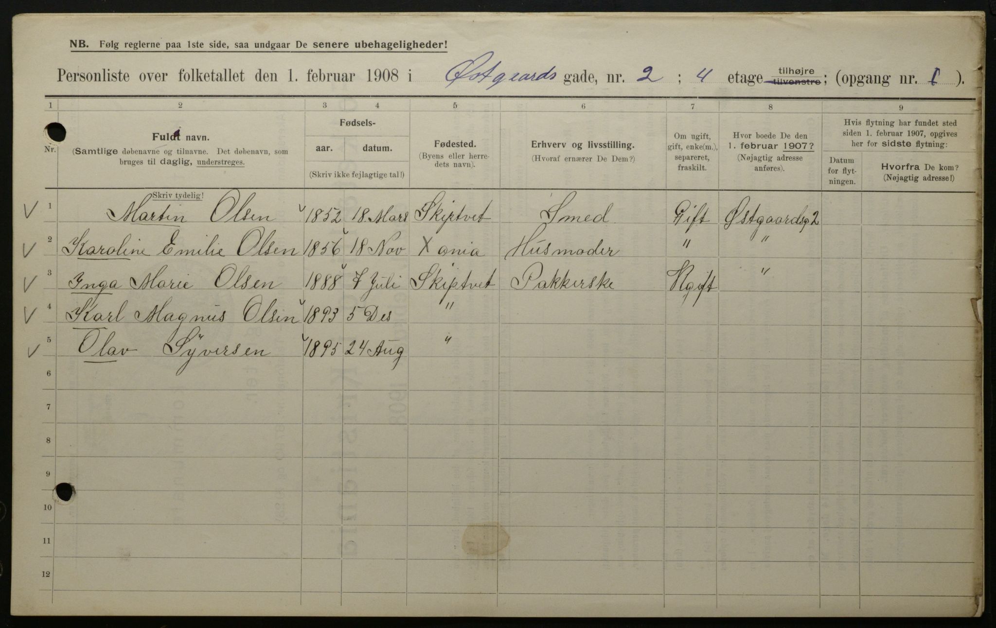 OBA, Municipal Census 1908 for Kristiania, 1908, p. 115909