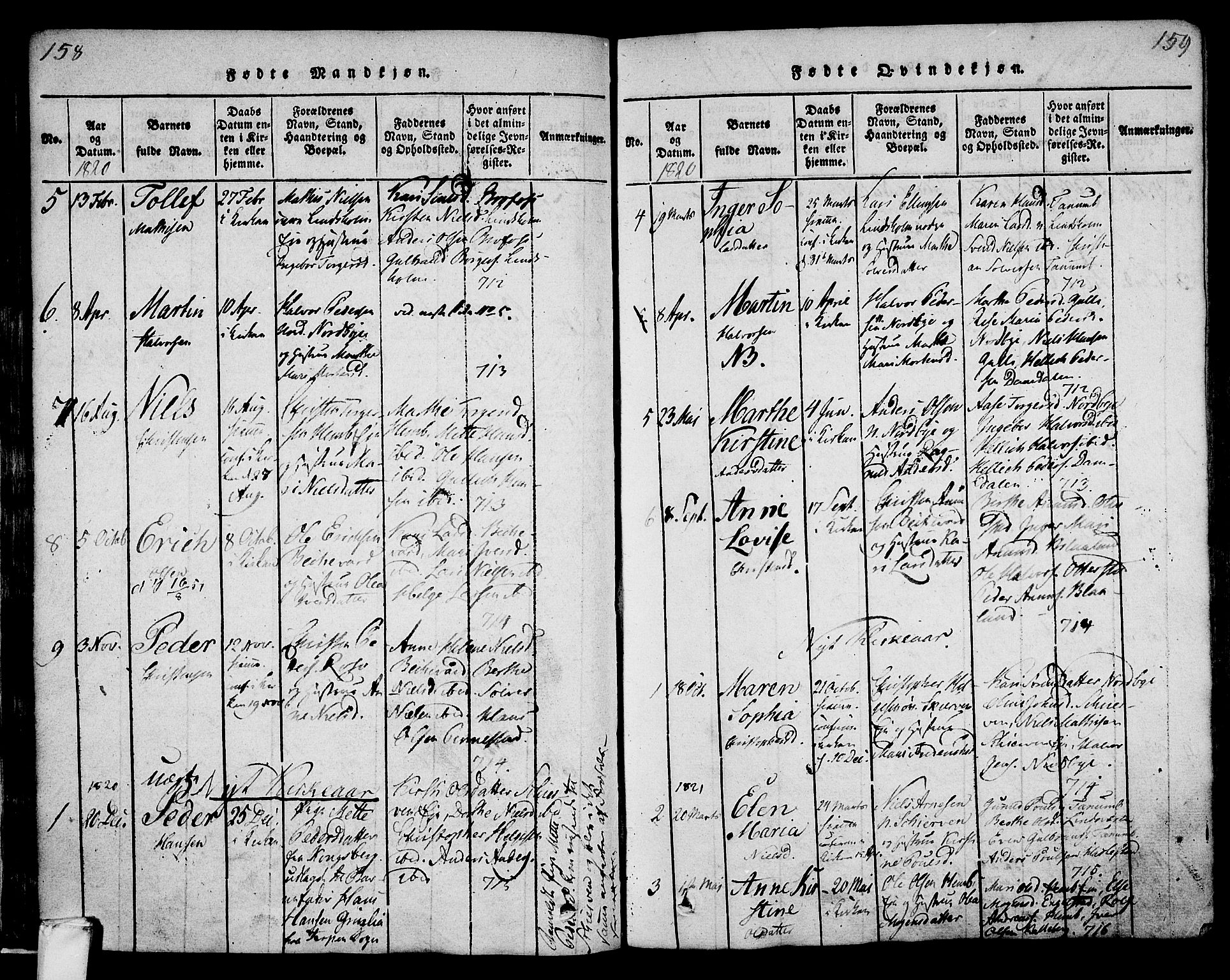 Lardal kirkebøker, AV/SAKO-A-350/F/Fa/L0005: Parish register (official) no. I 5, 1814-1835, p. 158-159