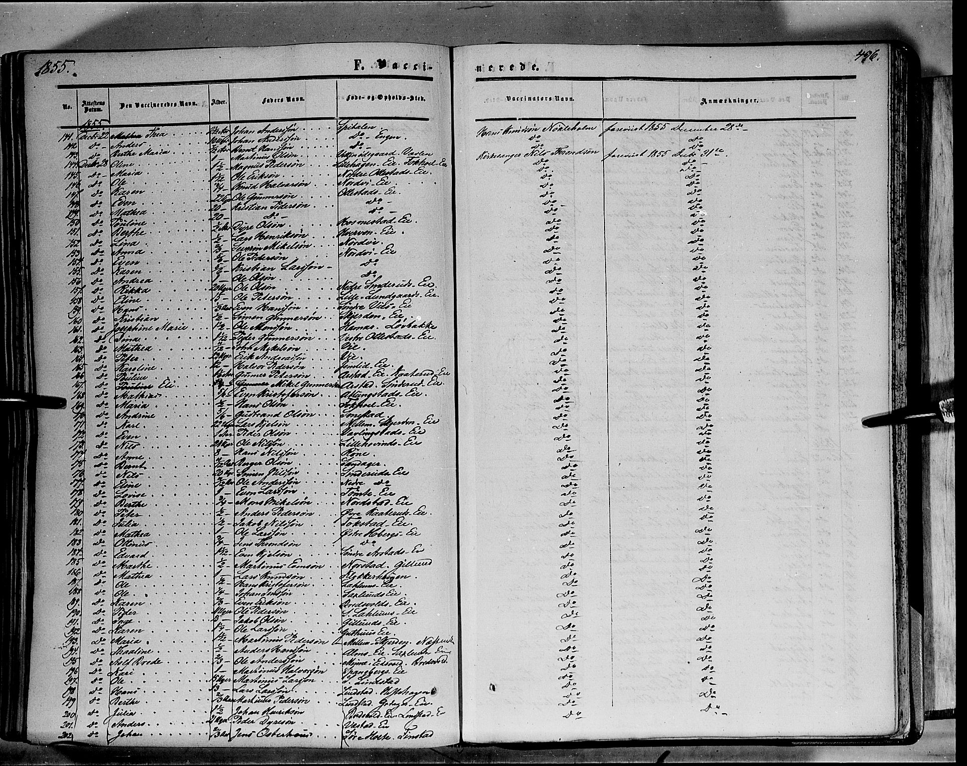 Stange prestekontor, AV/SAH-PREST-002/K/L0012: Parish register (official) no. 12, 1852-1862, p. 496