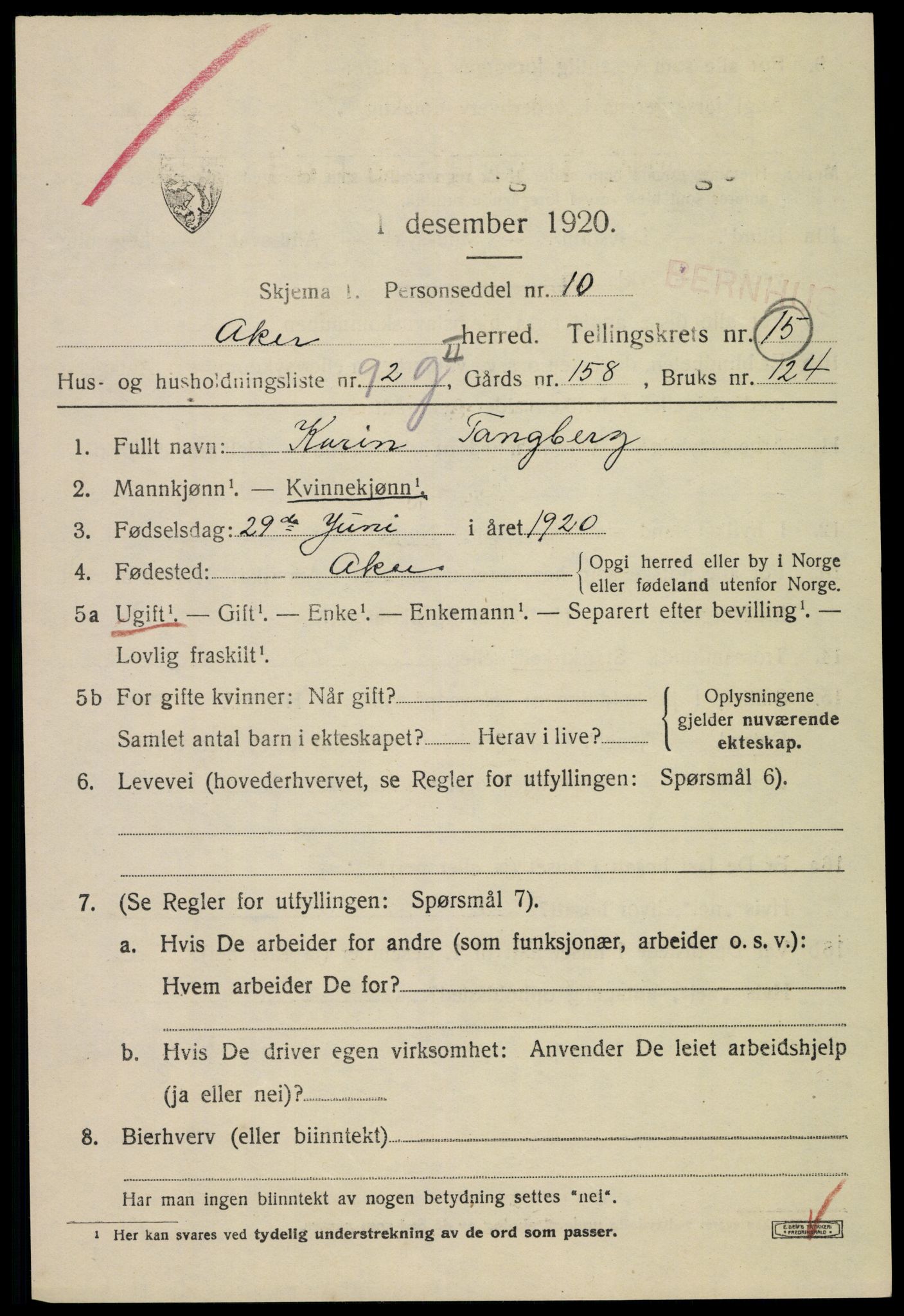 SAO, 1920 census for Aker, 1920, p. 93092