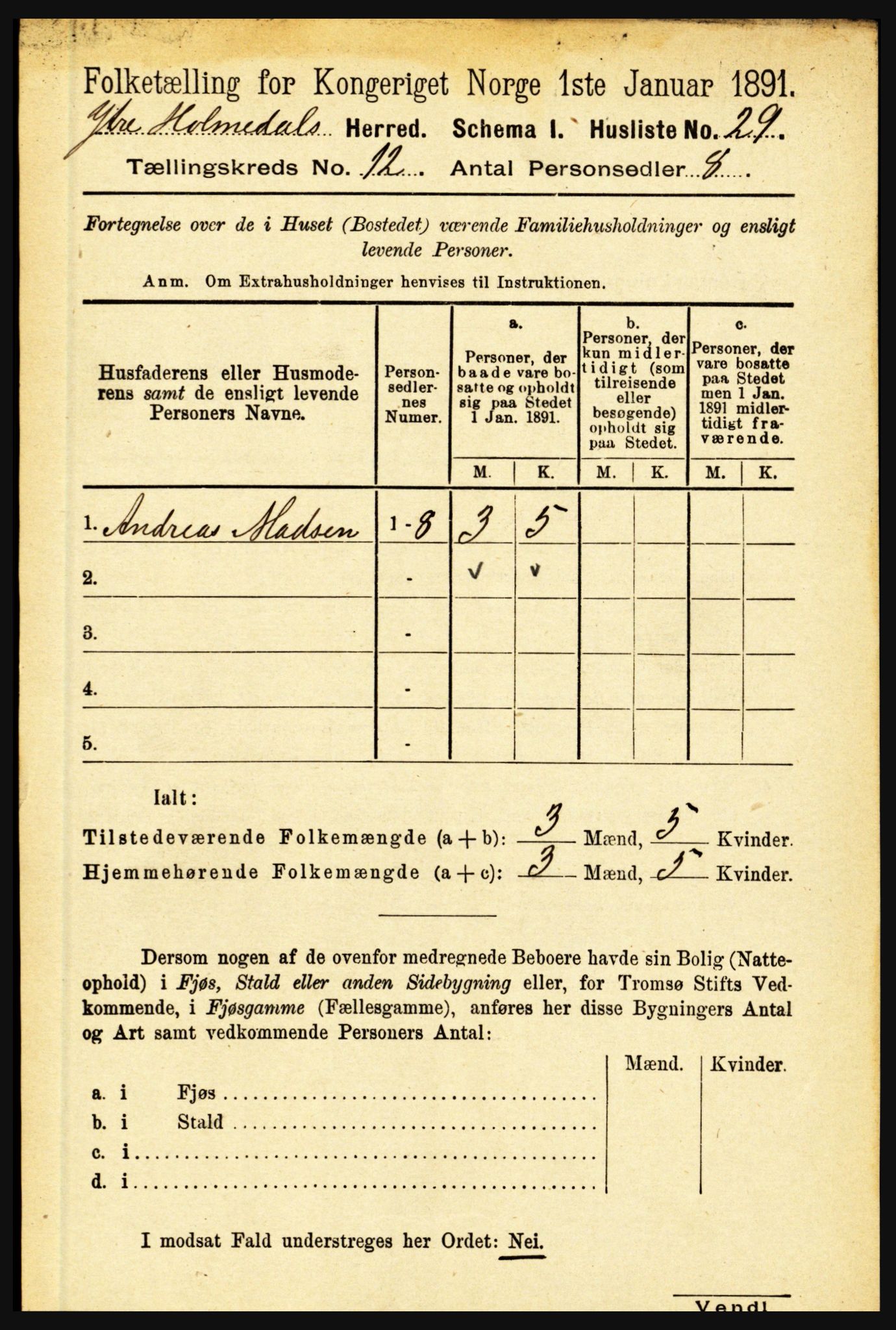 RA, 1891 census for 1429 Ytre Holmedal, 1891, p. 3175