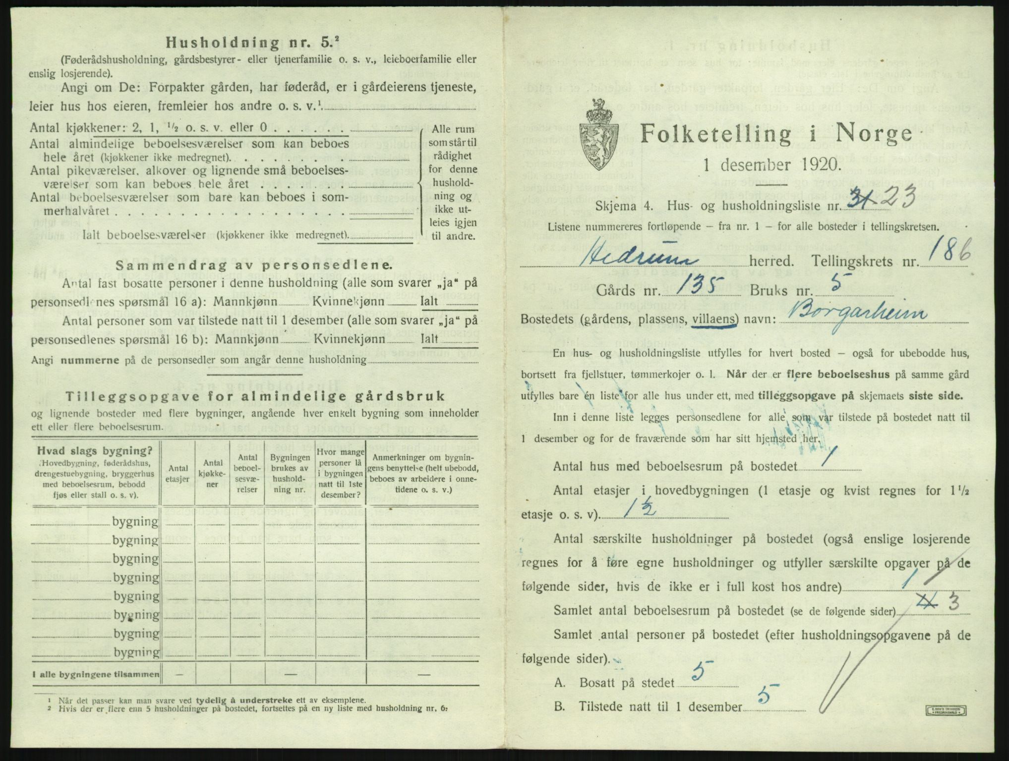 SAKO, 1920 census for Hedrum, 1920, p. 1653